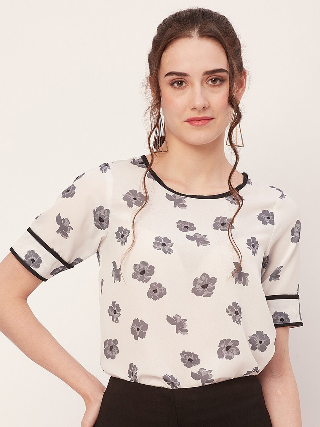 

Moomaya Floral Printed Round Neck Top, White