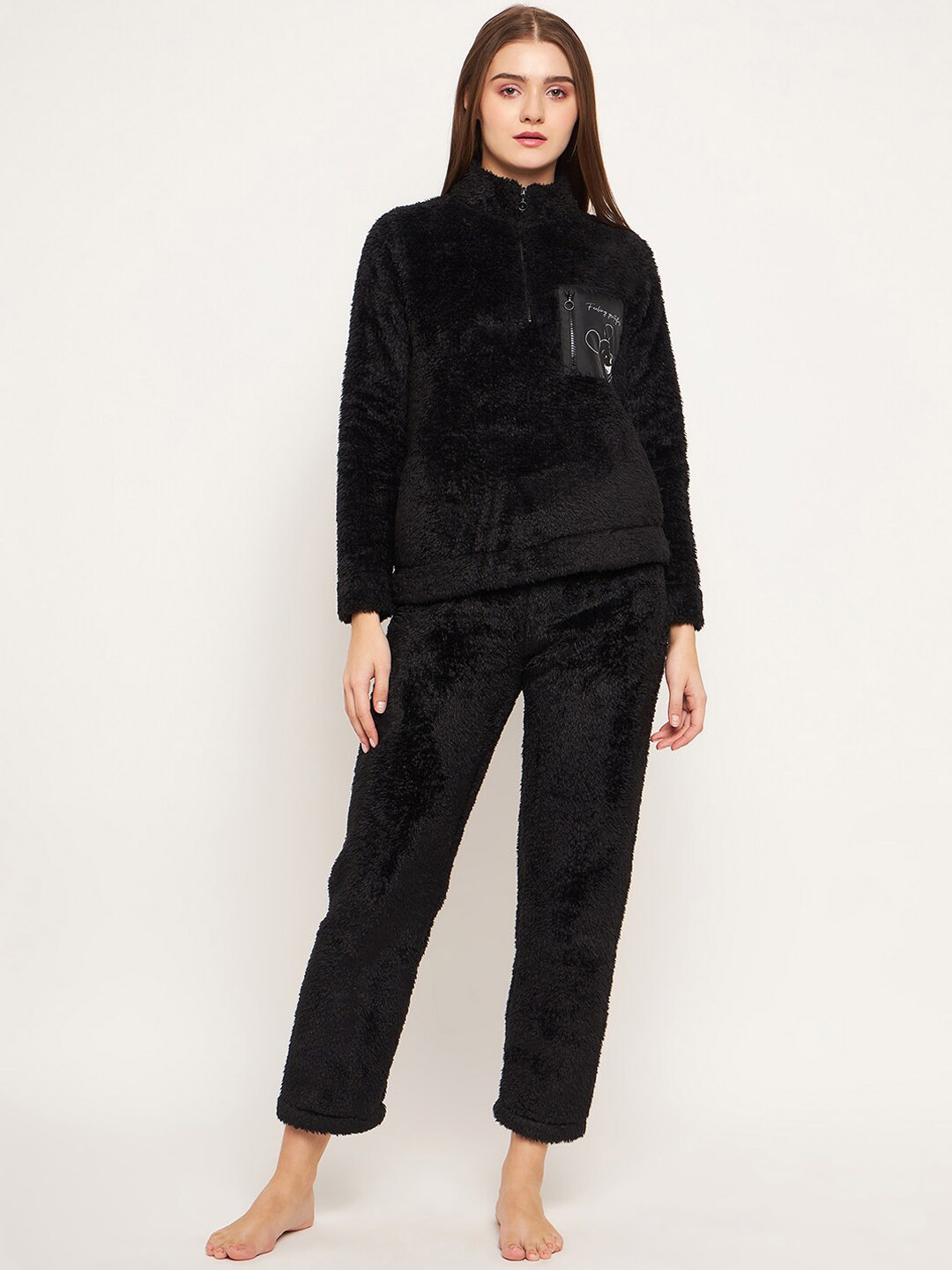 

MADAME M SECRET Mock Collar T-Shirt With Lounge Pant, Black