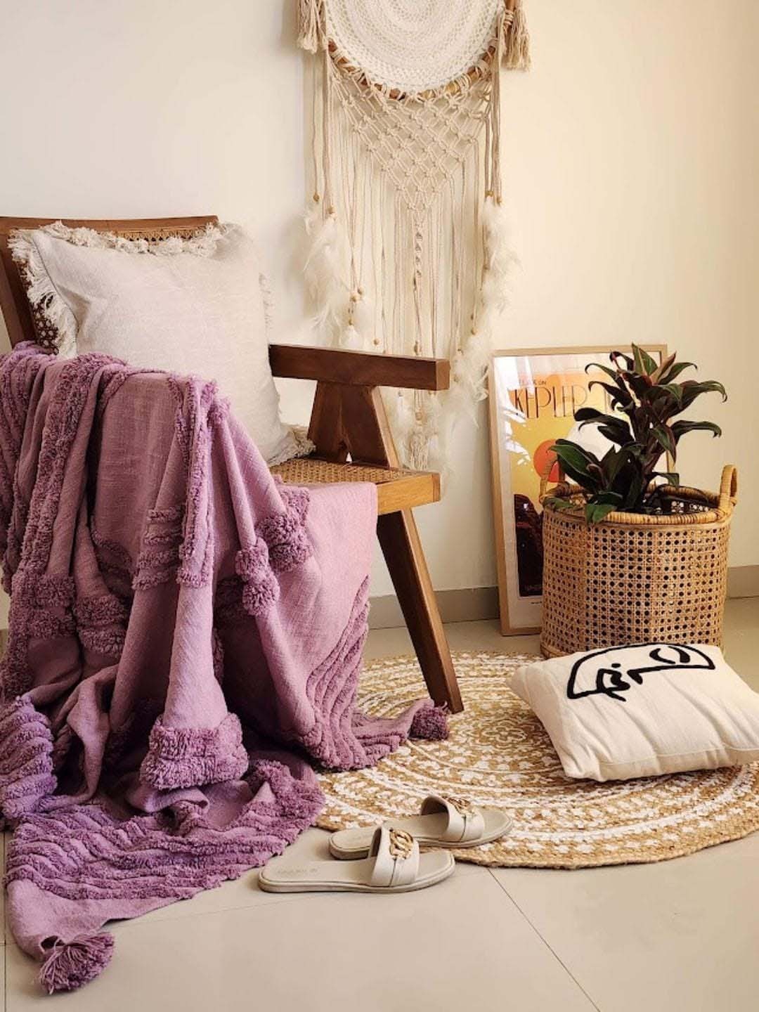 

HYPPY Purple Emily Tufted Pure Cotton Throw