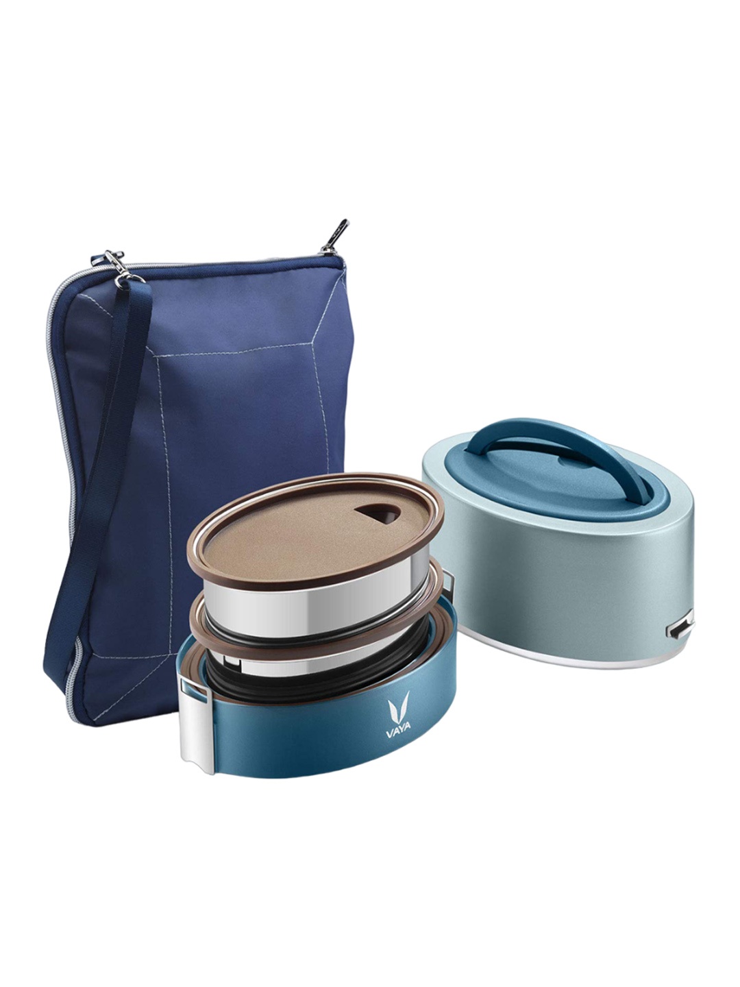 

Vaya Tyffyn Lyte Blue & Grey Stainless Steel Lunch Box With BagMat 600ml