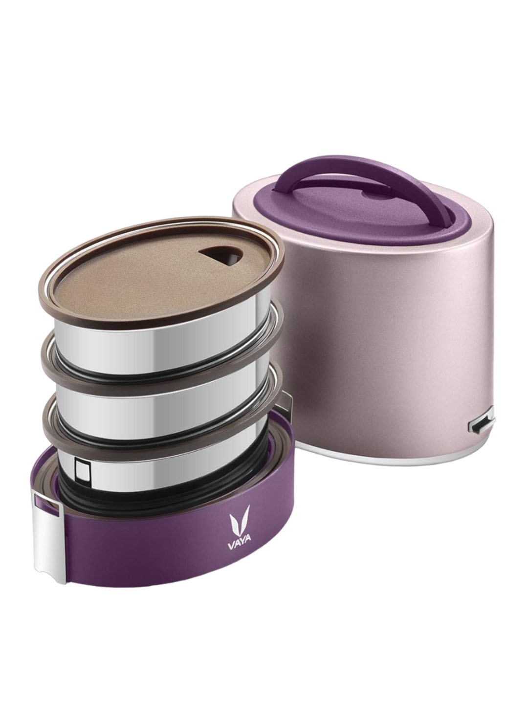 

Vaya Tyffyn Lyte Purple & Brown Stainless Steel BPA free Lunch Box 1 L