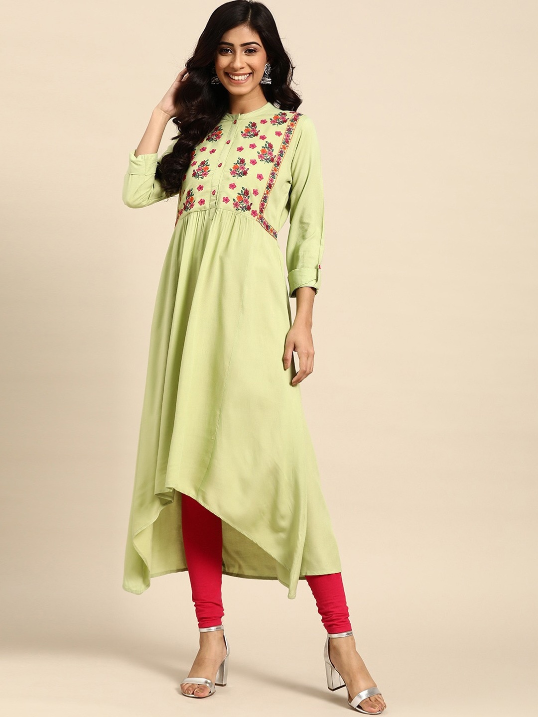

RANGMAYEE Floral Embroidered Cotton Anarkali Kurta, Green
