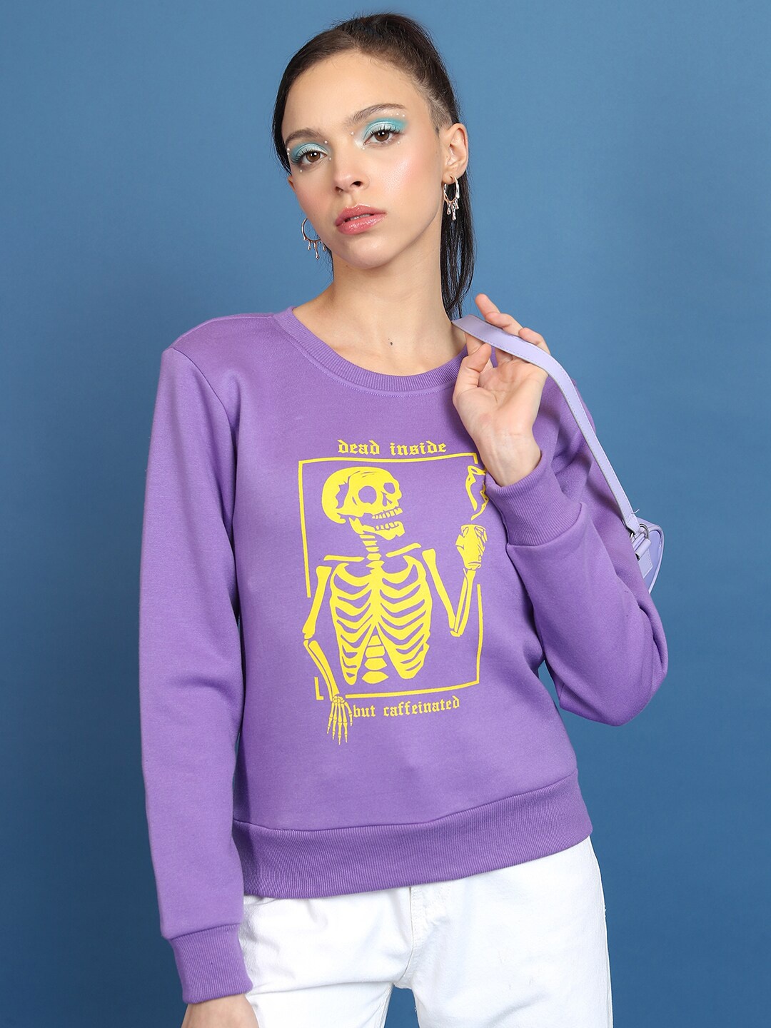 

Tokyo Talkies Purple Trippy Cartoon Printed Pullover Sweatshirt