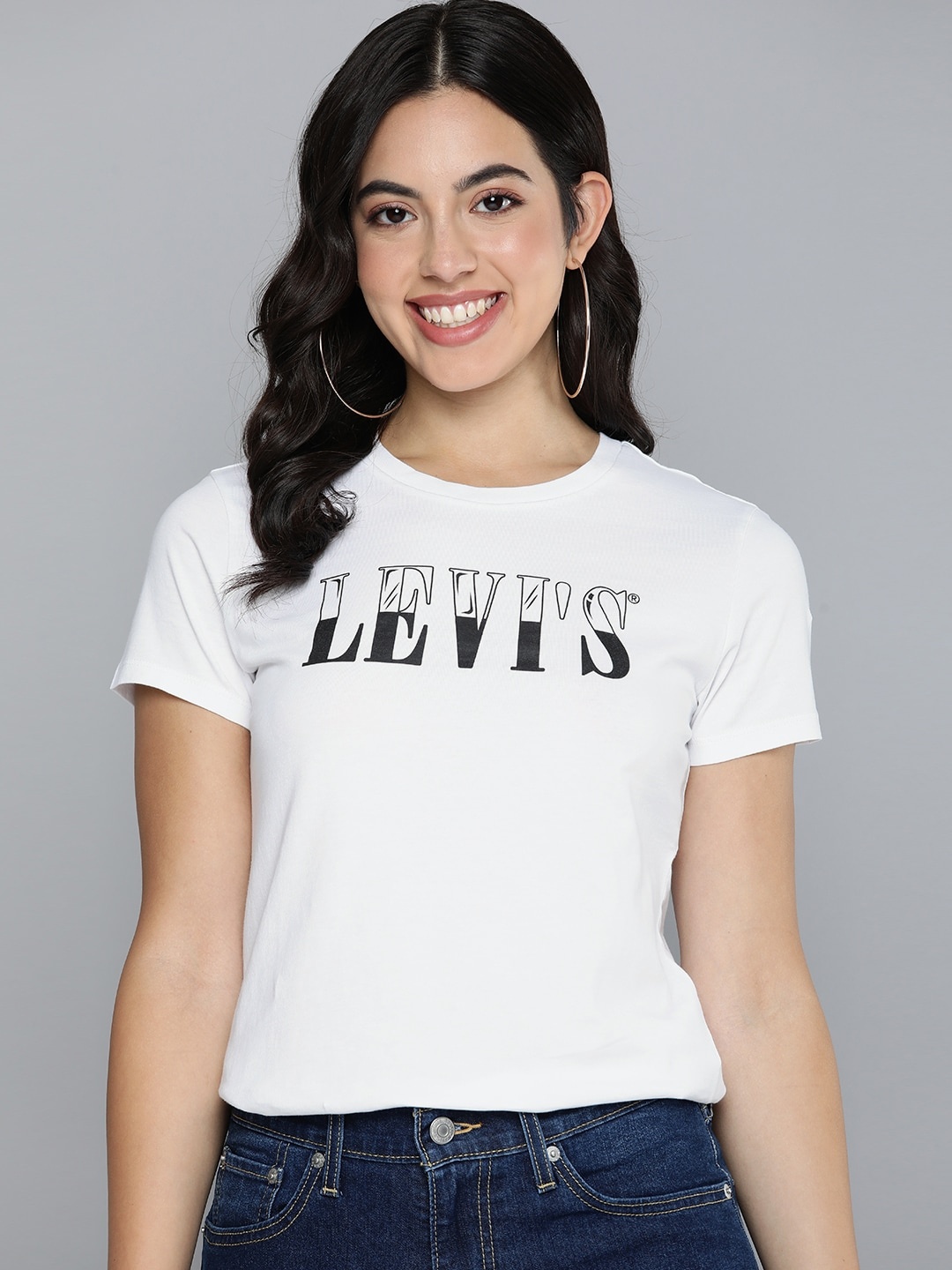 Levis Brand Logo Printed Pure Cotton T-shirt, White