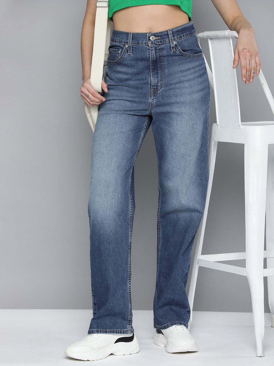 

Levis Women Straight Fit High-Rise Light Fade Stretchable Jeans, Blue
