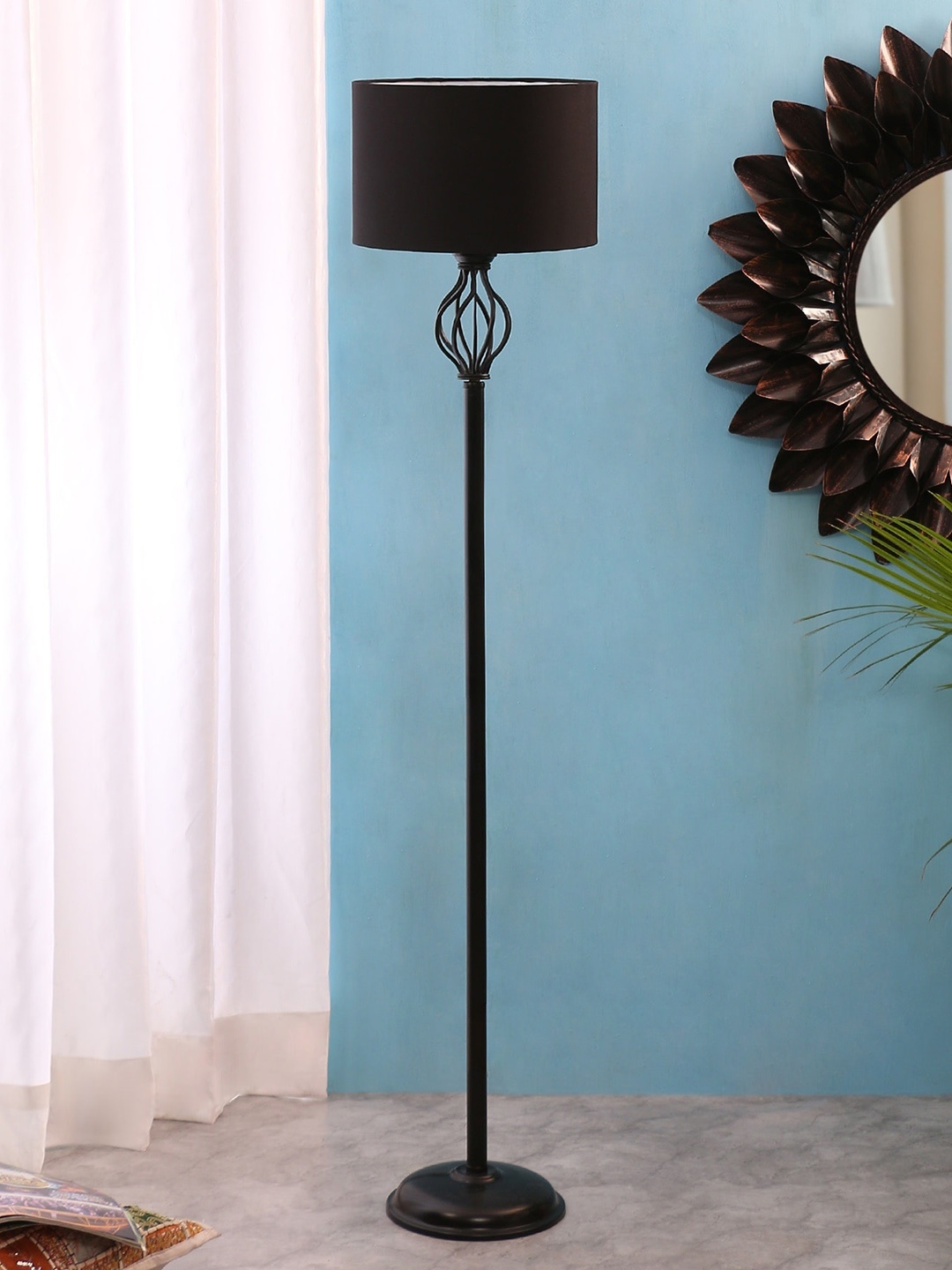 

Devansh Black Cotton Drum Iron Floor Lamp