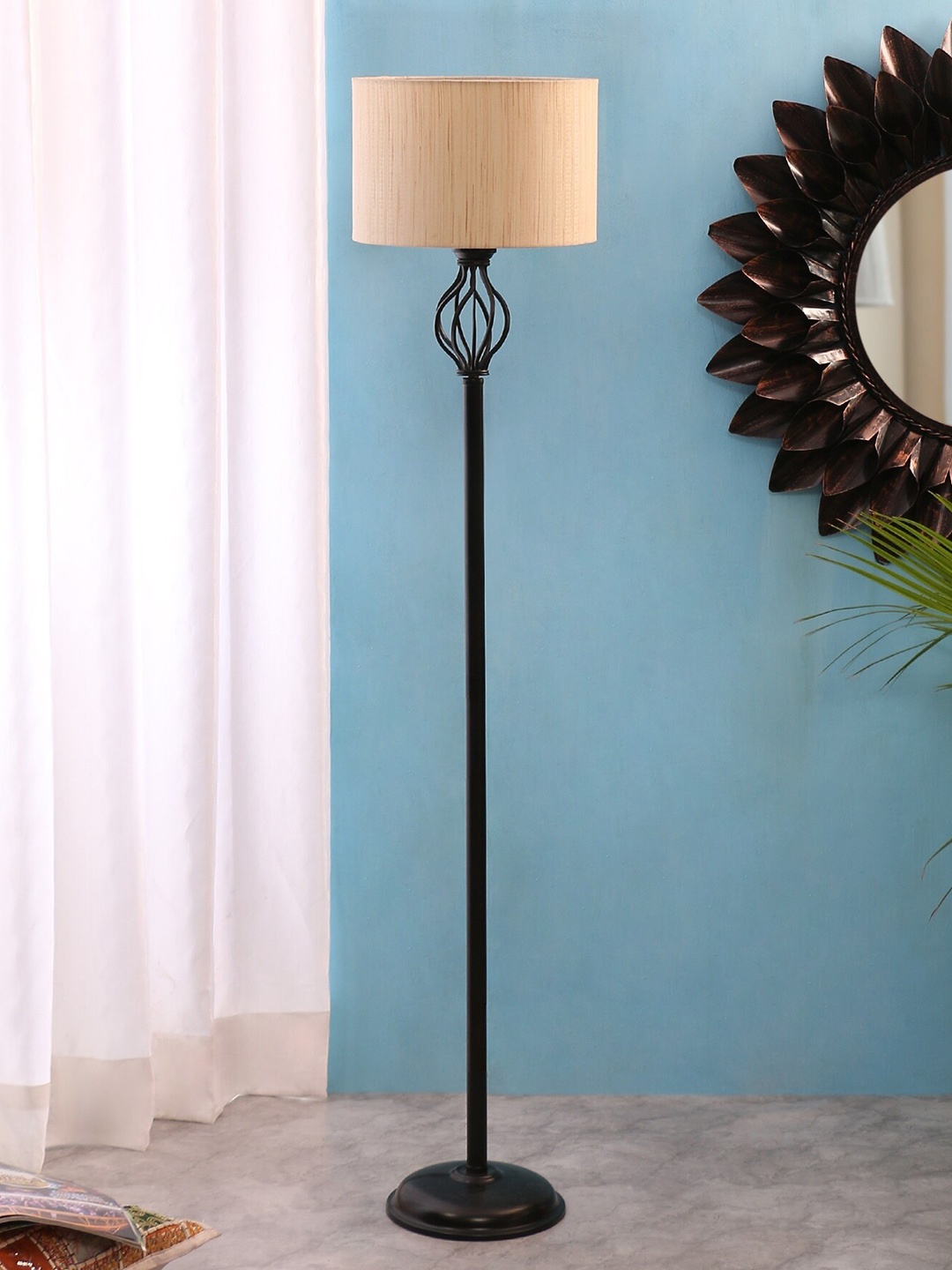 

Devansh Off White Cotton Drum Iron Basket Floor Lamp