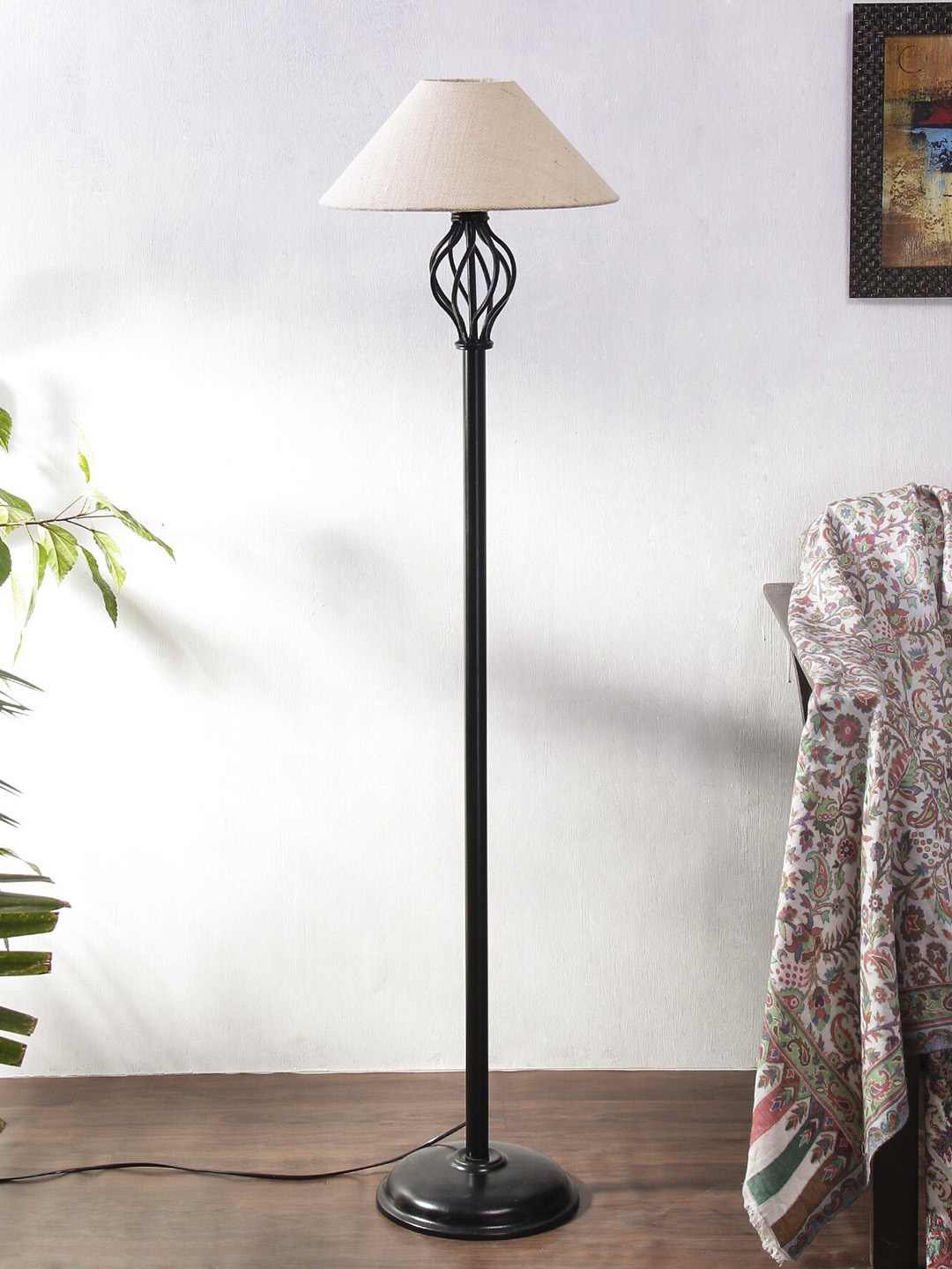 

Devansh White & Black Textured Jute Conical Basket Floor Lamp