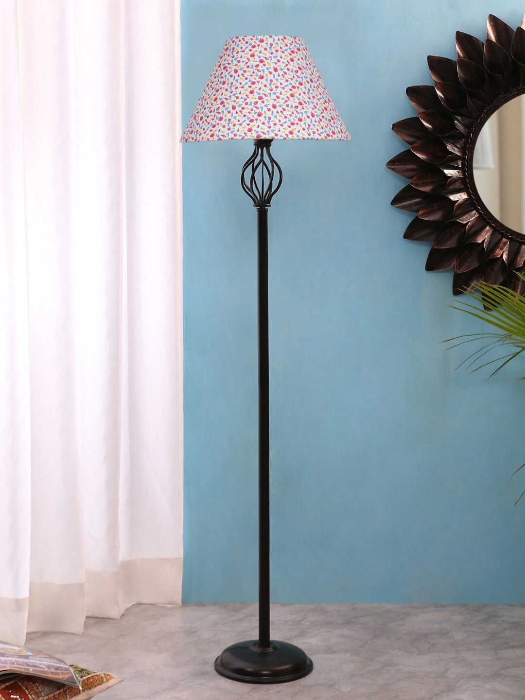 

Devansh White & Pink Printed Cotton Conical Iron Basket Floor Lamp