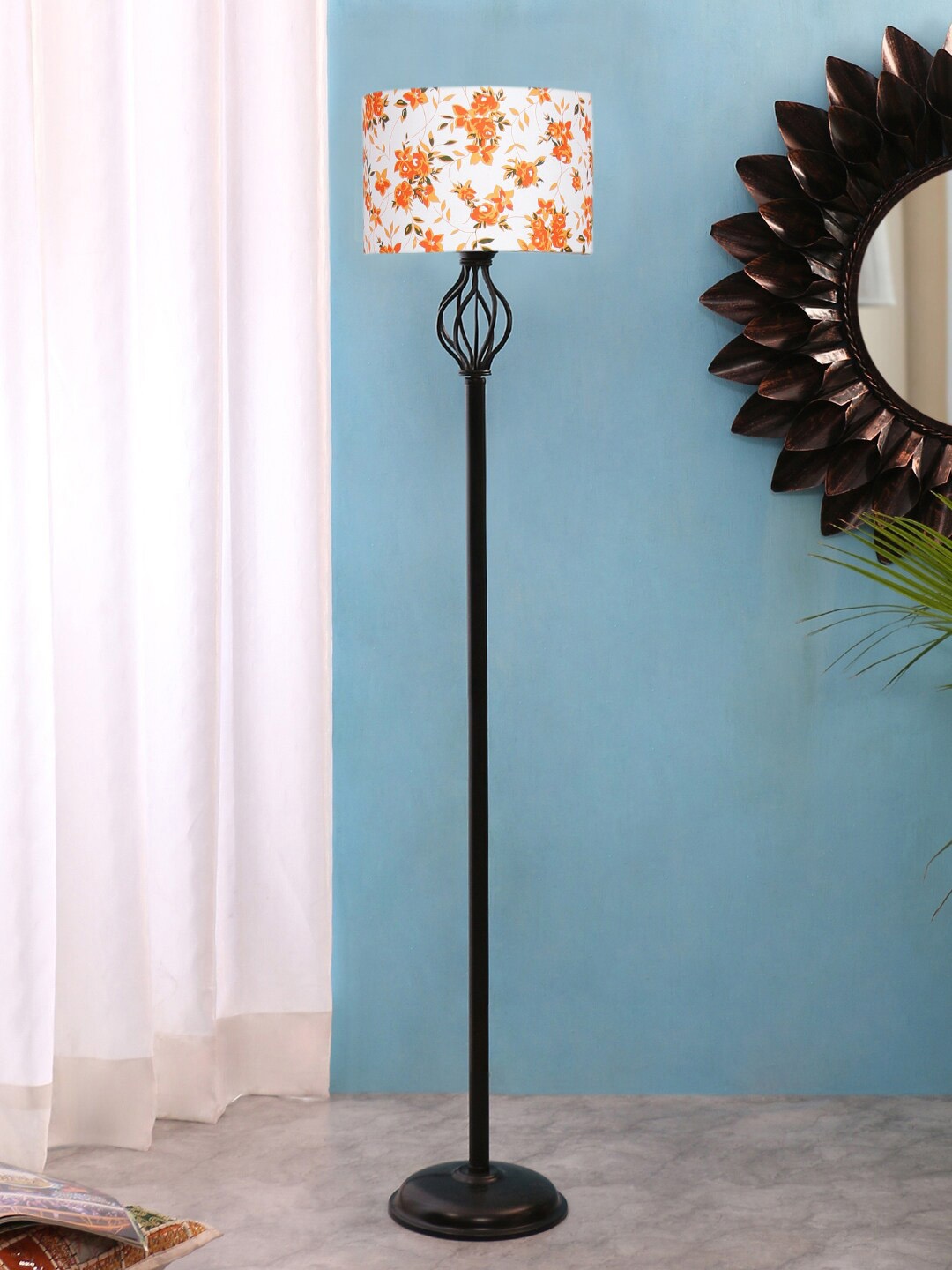 

Devansh White Printed Cotton Drum Iron Floor Lamp
