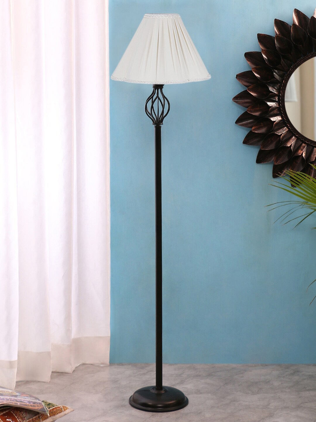 

Devansh White Vintage Cotton Shade Iron Basket Floor Lamp