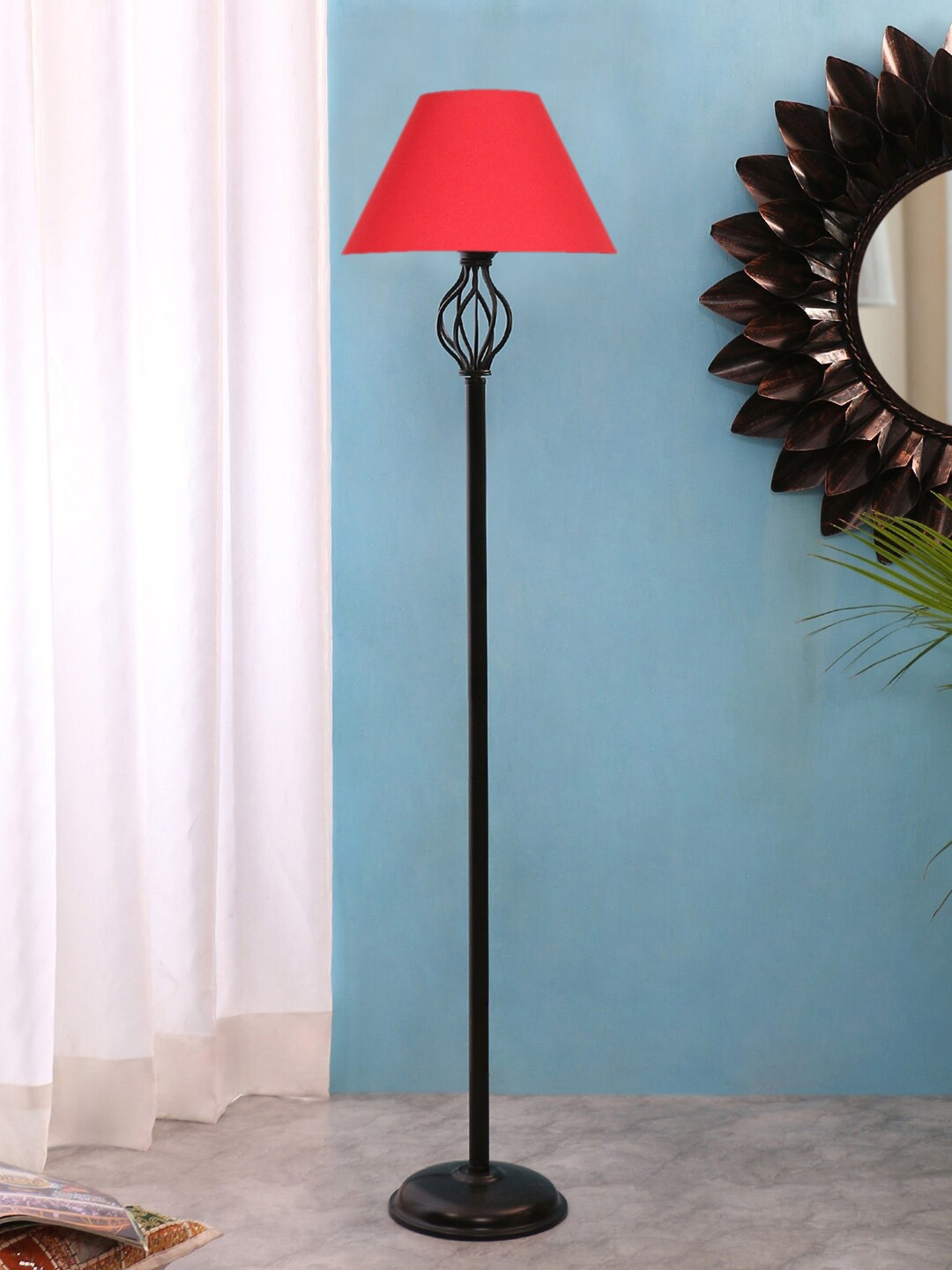 

Devansh Red & Black Cotton Conical Iron Basket Floor Lamp