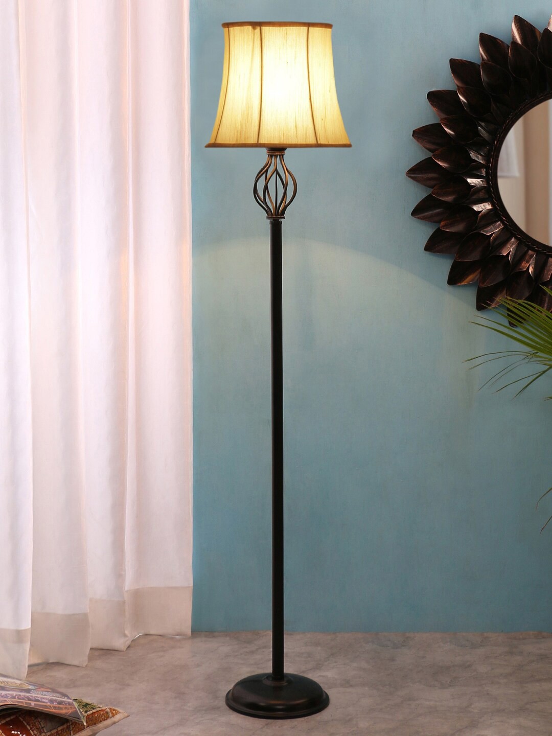 

Devansh Off White & Black Cotton Conical Iron Floor Lamp