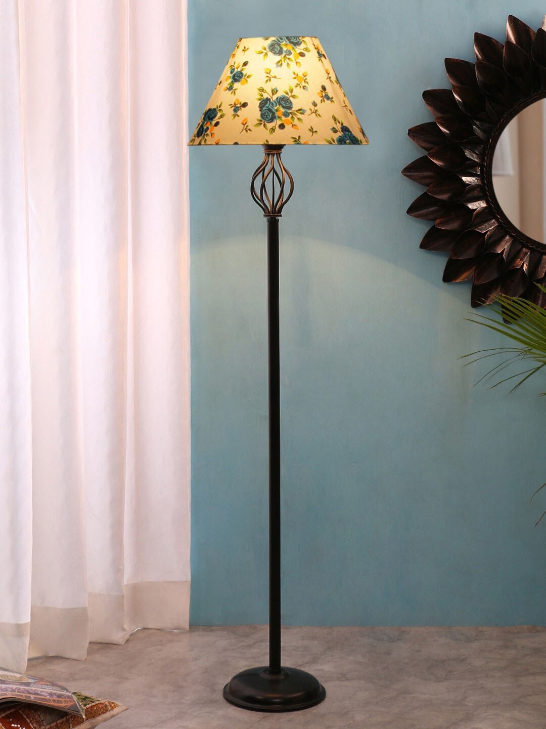 

Devansh White & Blue Printed Cotton Conical Iron Basket Floor Lamp