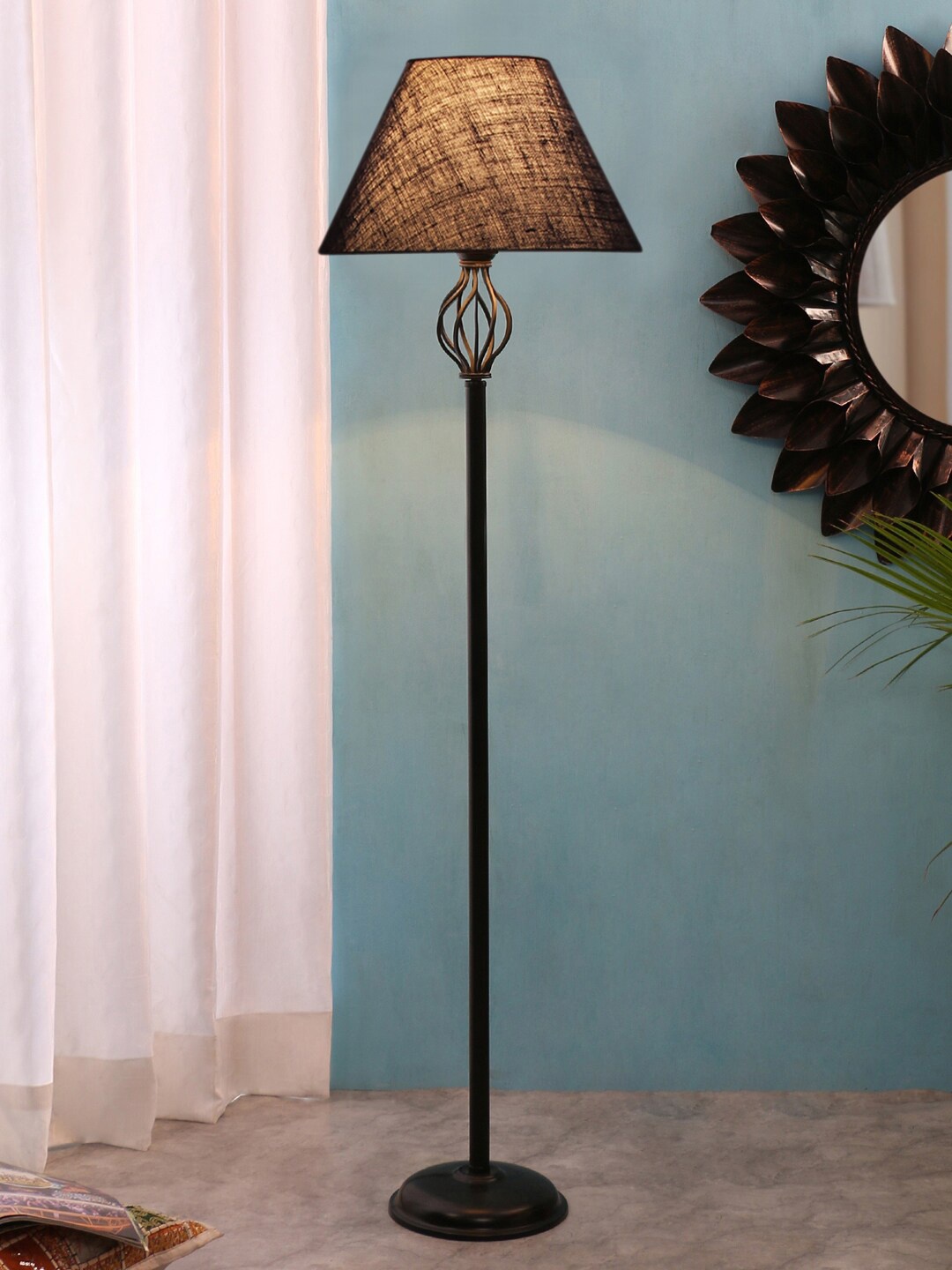 

Devansh Blue & Black Jute Conical Iron Basket Floor Lamp