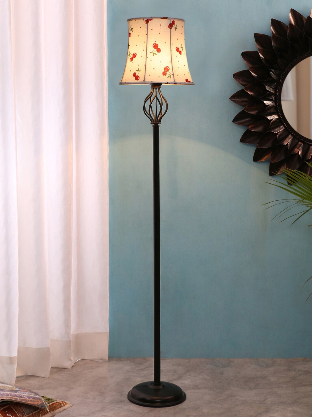 

Devansh White & Red Printed Cotton Iron Basket Floor Lamp