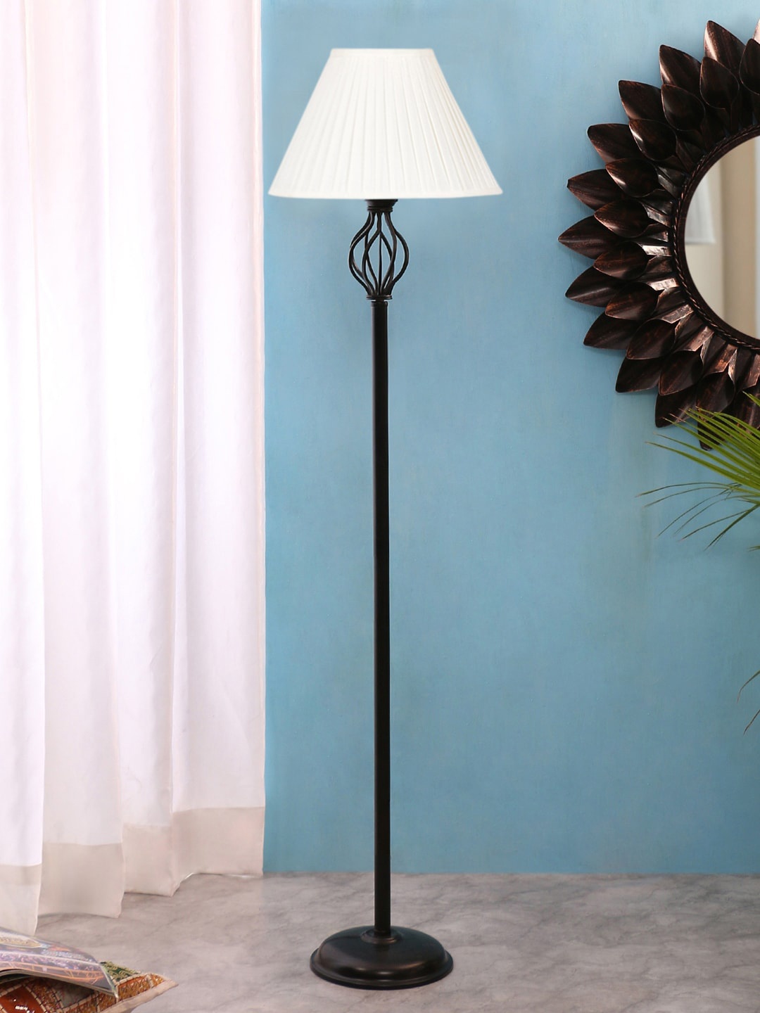 

Devansh White & Black Cotton Straight Pleated Iron Basket Floor Lamp