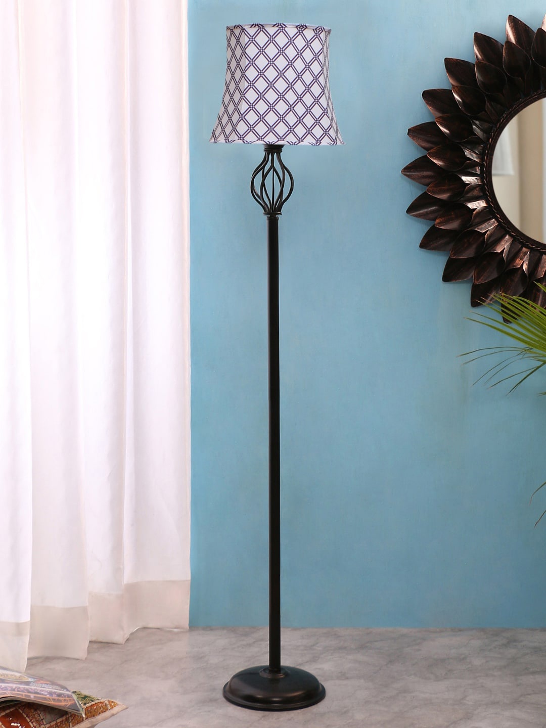 

Devansh White Printed Cotton Printed Iron Basket Floor Lamp