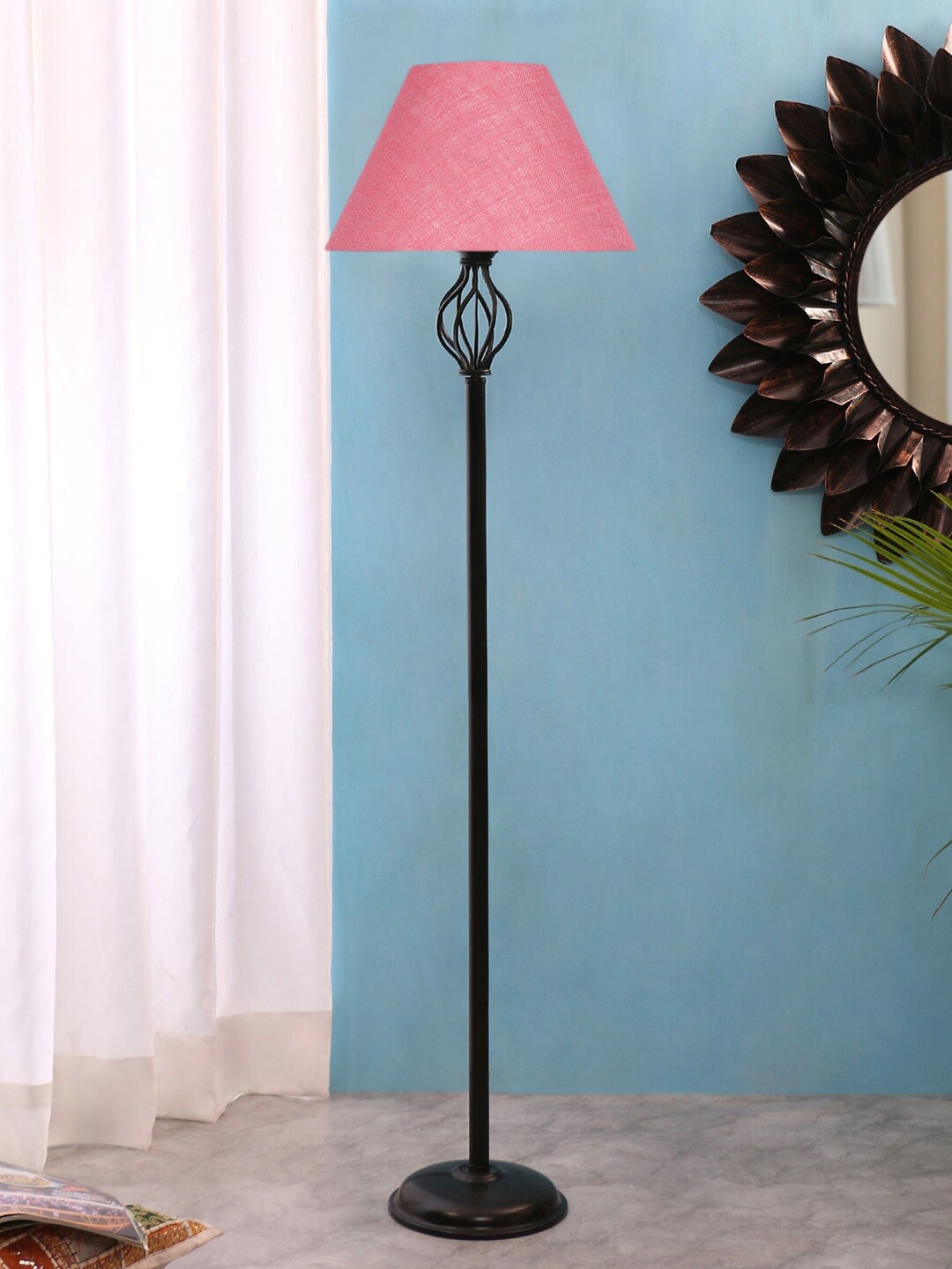 

Devansh Pink & Black Jute Conical Iron Basket Floor Lamp