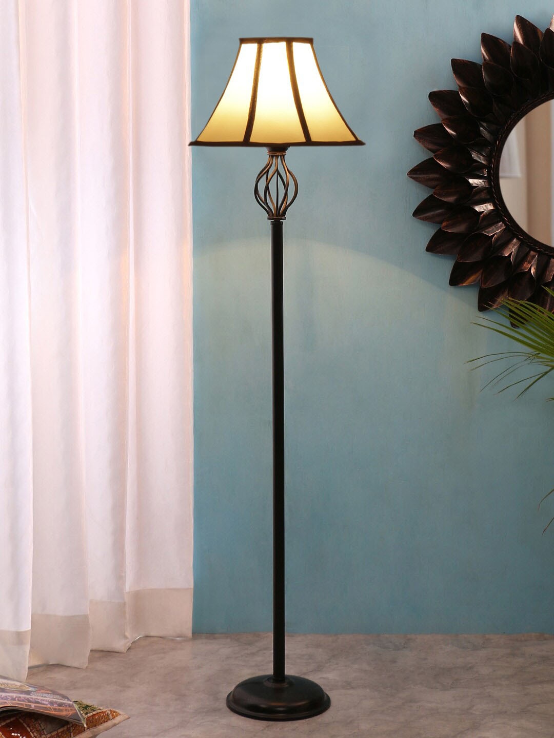 Devansh White Cotton Iron Basket Floor Lamp