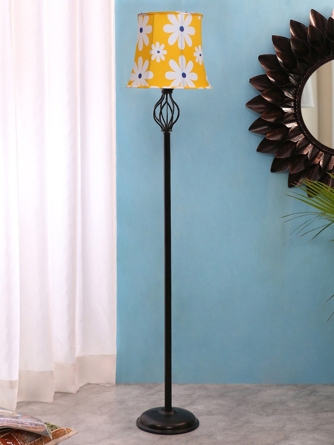 

Devansh Yellow & White Printed Cotton Drum Iron Basket Floor Lamp