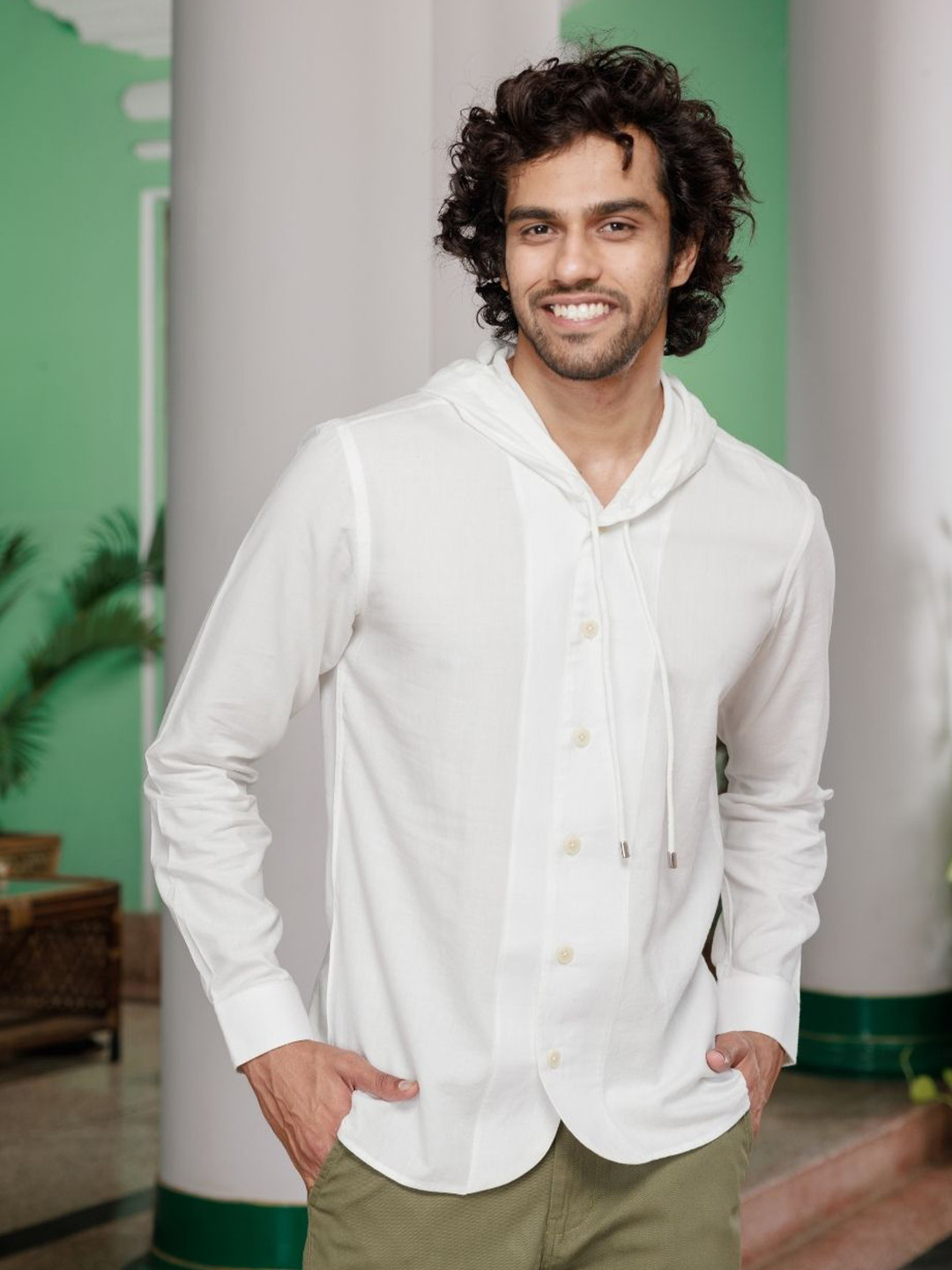 

Wellbi Comfort Hooded Cotton Casual Shirt, White