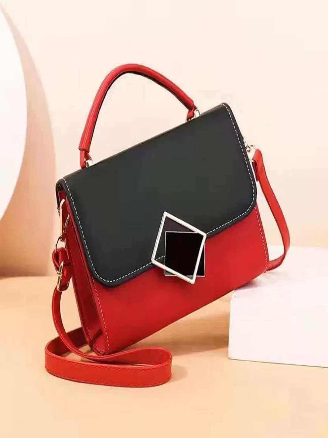 

LIKAA Colourblocked Structured Oversized Leather Handheld Bag, Red