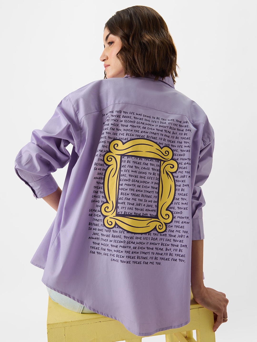 

The Souled Store Lavender Opaque F.R.I.E.N.D.S Printed Oversized Pure Cotton Casual Shirt