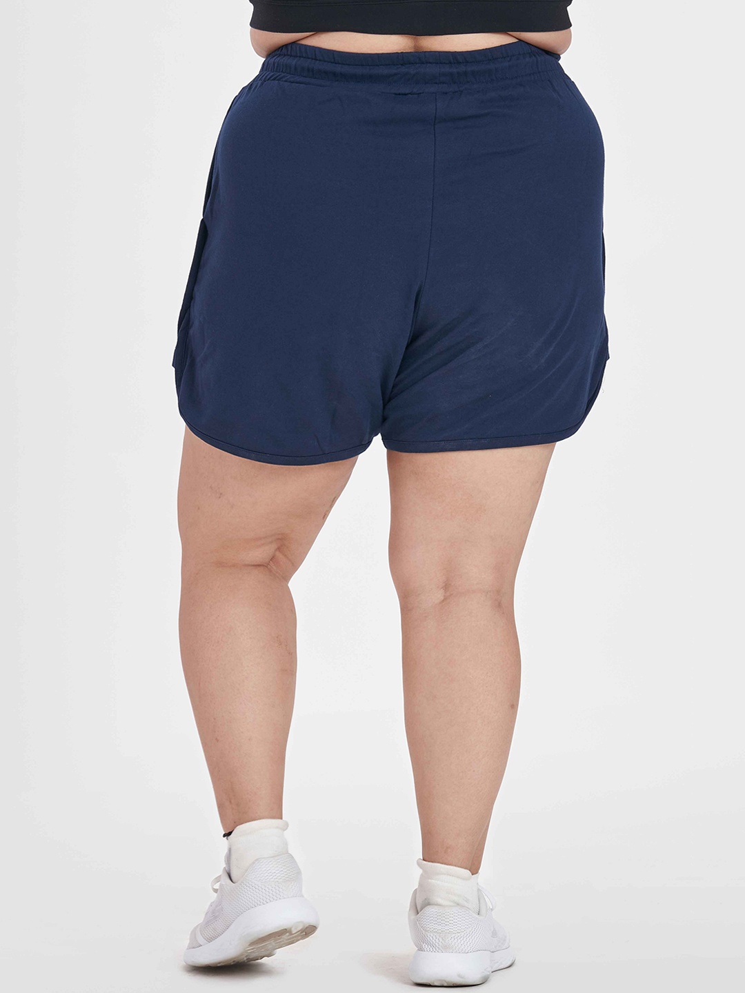 SPIRIT ANIMAL Women Plus Size Mid Rise Cotton Sports Shorts, Navy blue