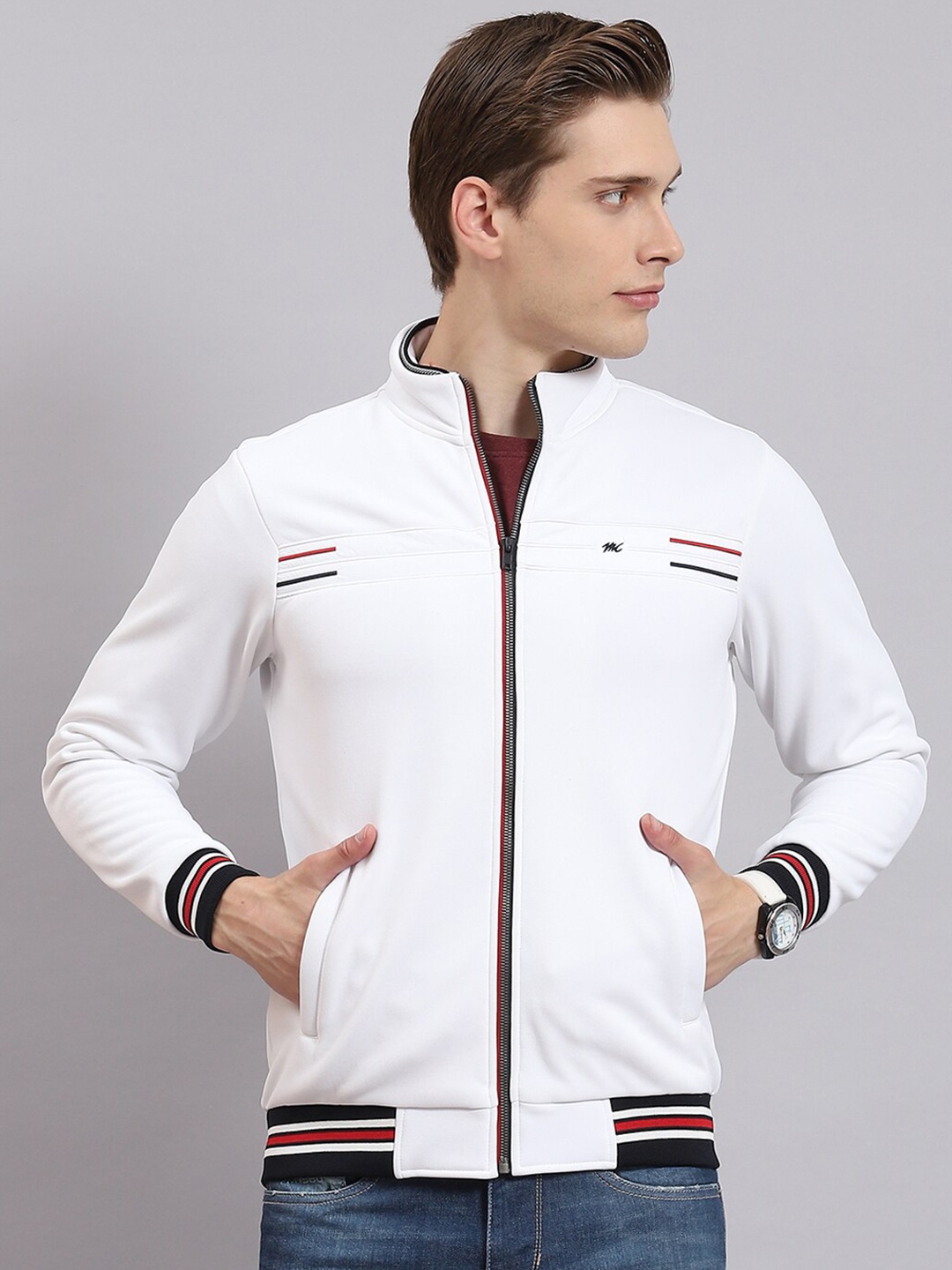 

Monte Carlo Mock Collar Front Open Sweatshirt, White