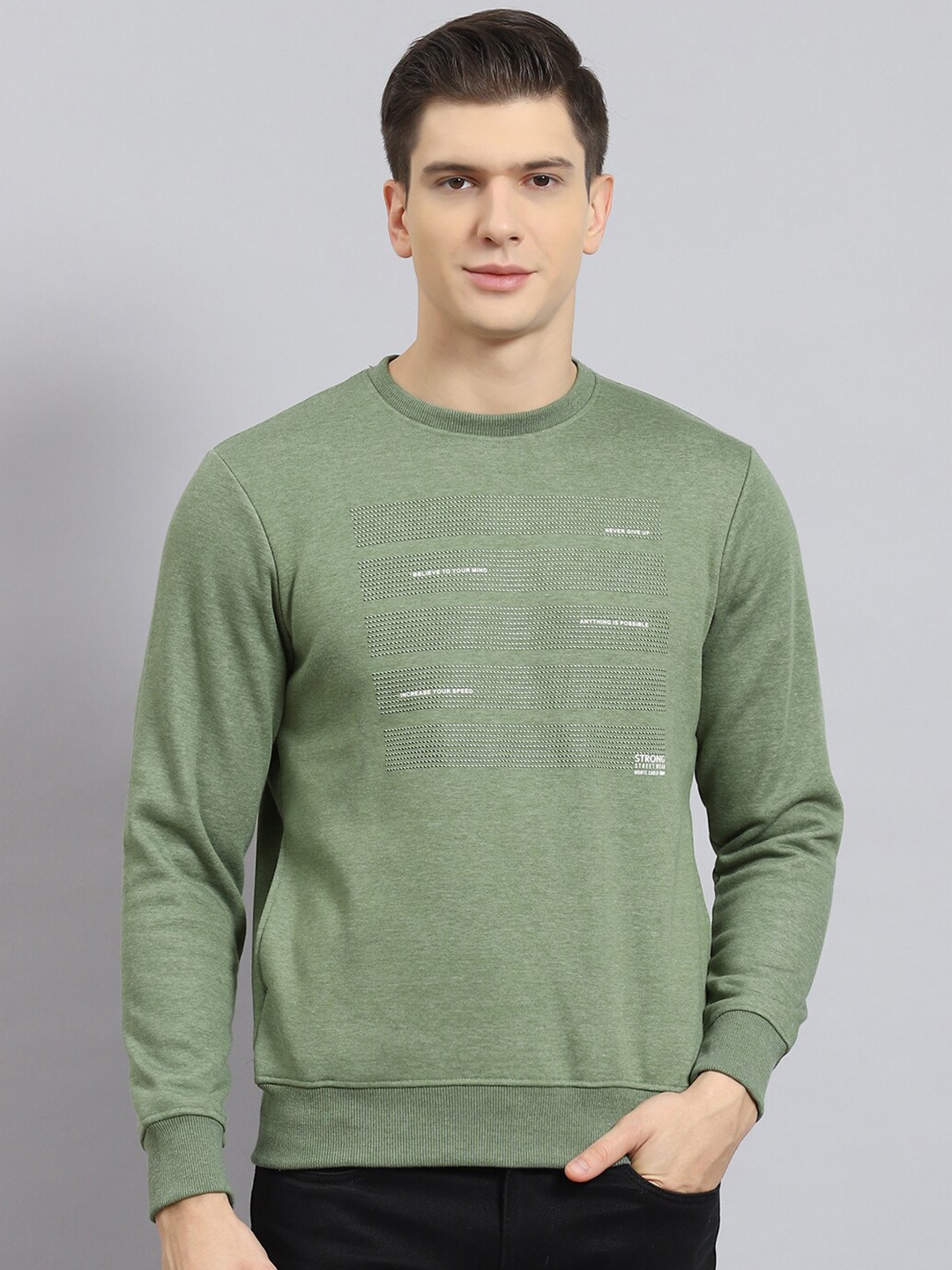 

Monte Carlo Typography Printed Round Neck Cotton Pullover Sweatshirt, Green