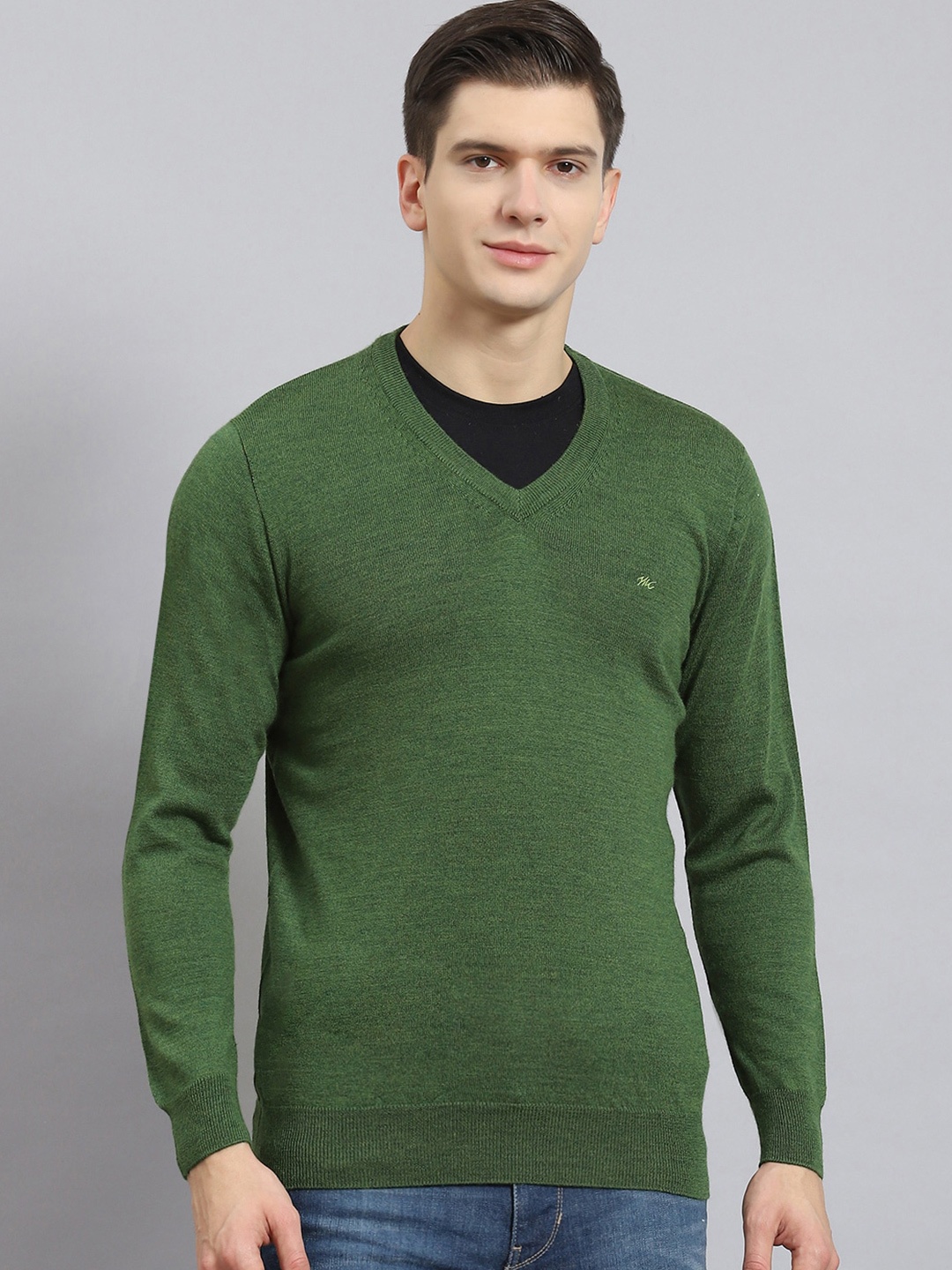 

Monte Carlo V-Neck Long Sleeves Woollen Pullover, Green