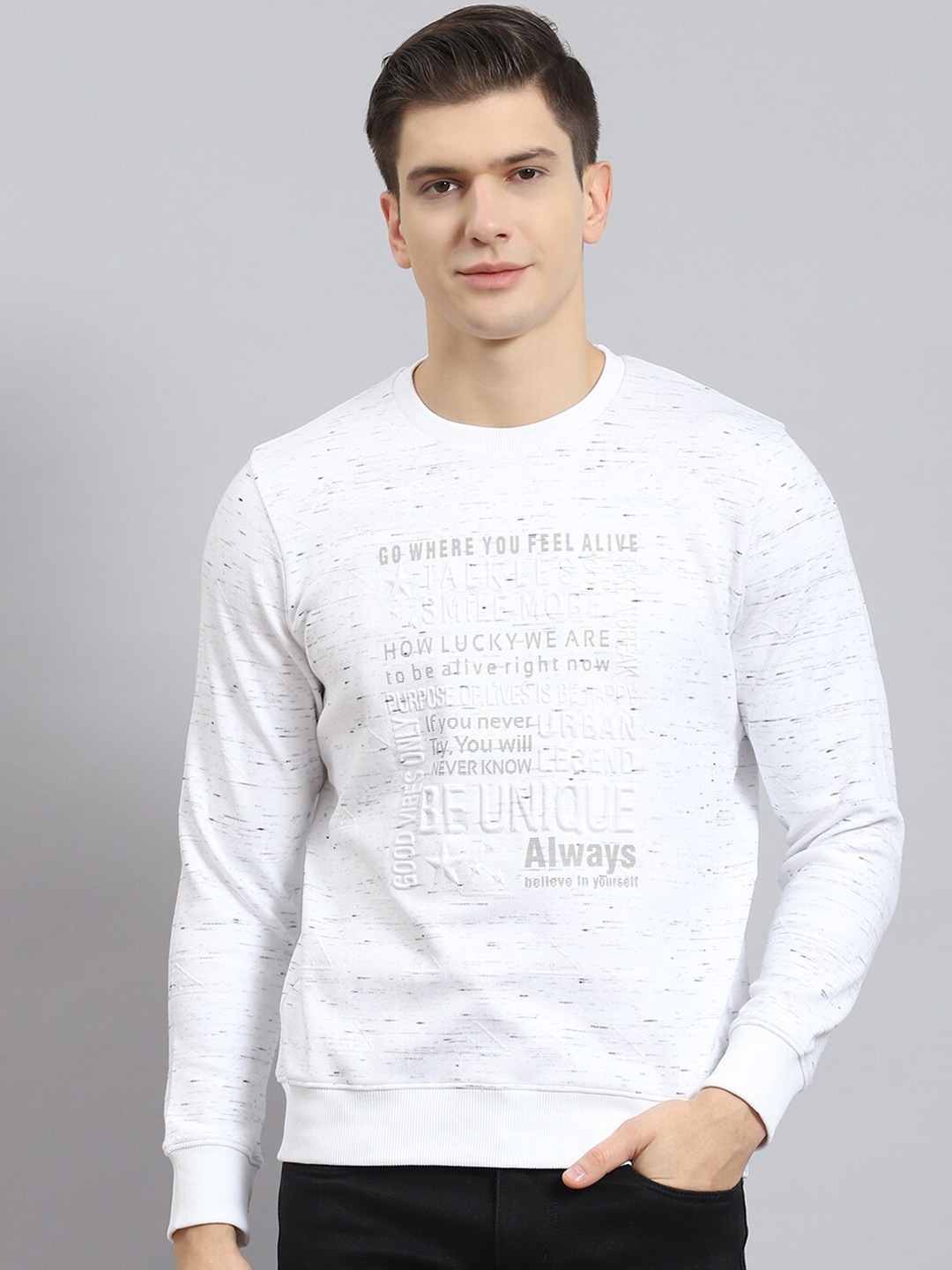 

Monte Carlo Typography Printed Round Neck Cotton Pullover Sweatshirt, Off white