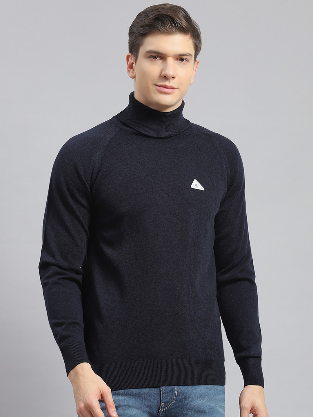 

Monte Carlo High Neck Woollen Pullover Sweater, Navy blue