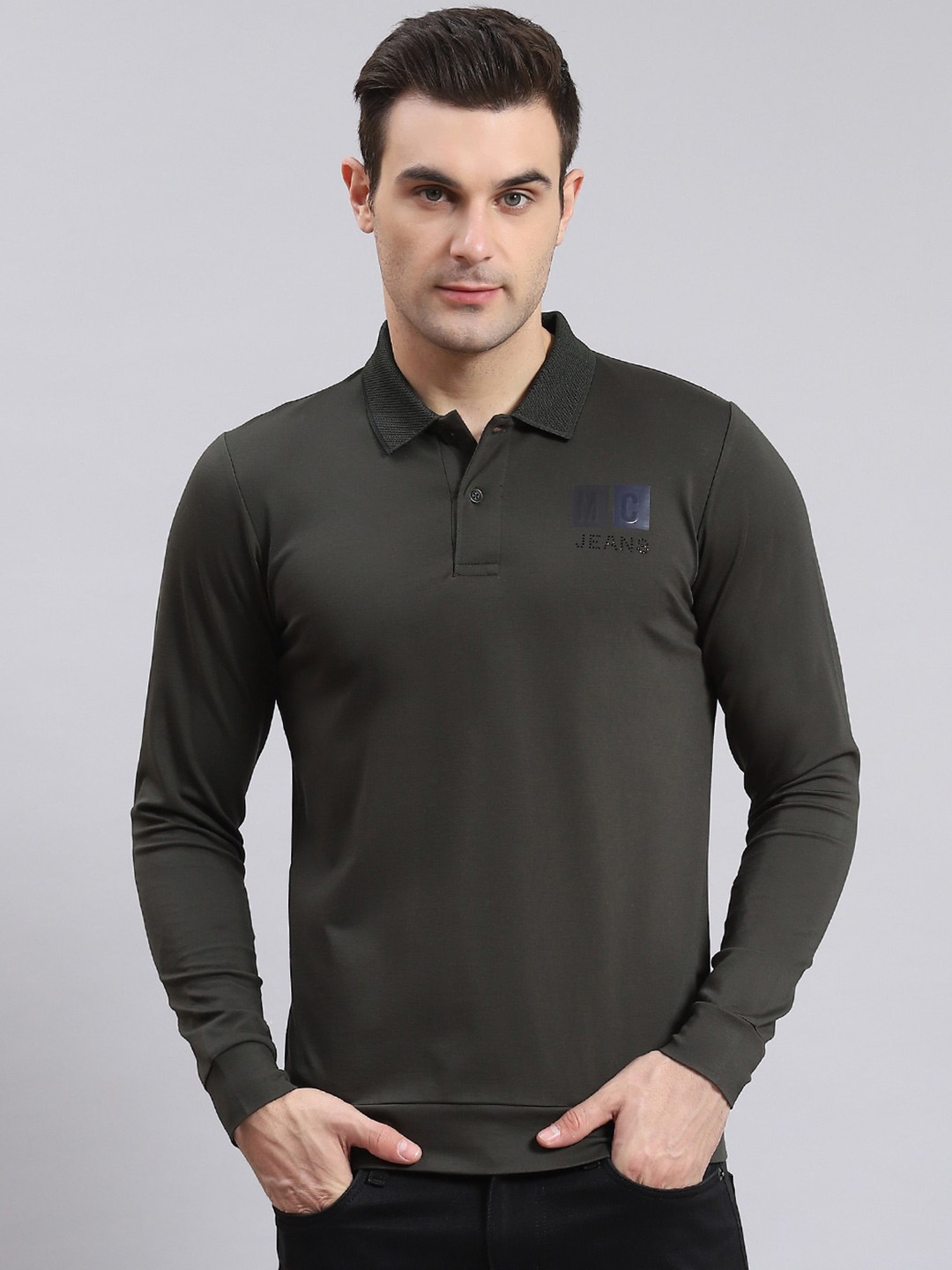 

Monte Carlo Polo Collar Long Sleeves Cotton T-shirt, Olive