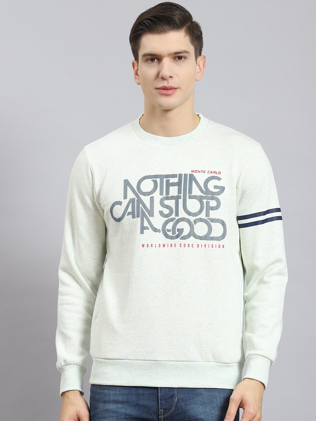 

Monte Carlo Typography Printed Round Neck Cotton Pullover Sweatshirt, Off white