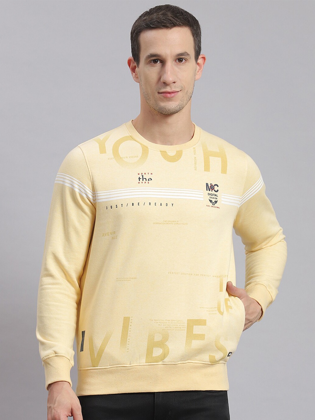 

Monte Carlo Typography Printed Long Sleeve Pullover Sweatshirt, Beige