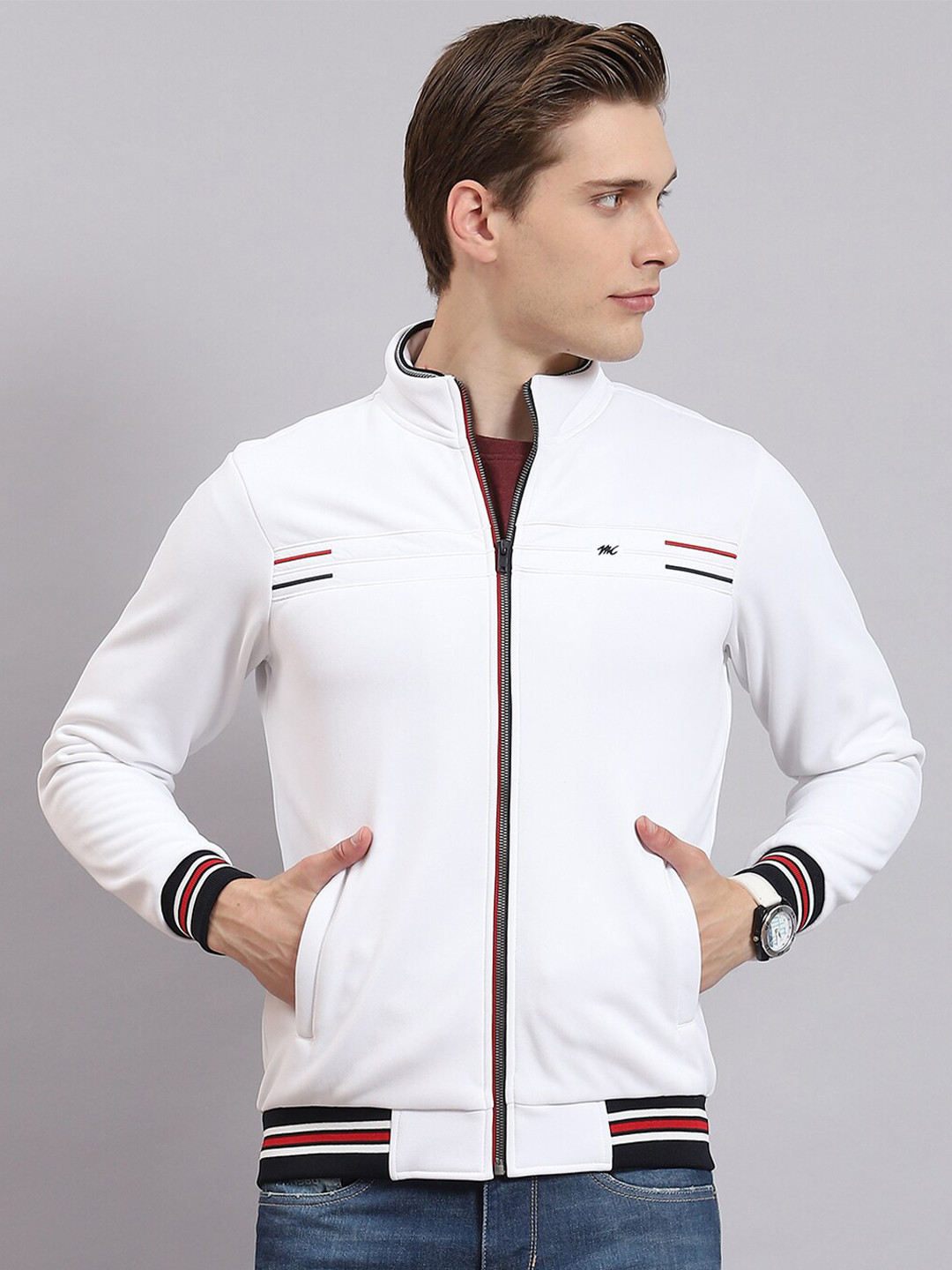 

Monte Carlo Mock Collar Cotton Sweatshirt, White