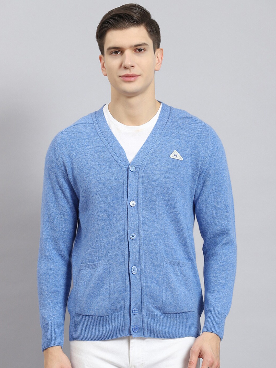 

Monte Carlo V-Neck Woollen Cardigan Sweater, Blue