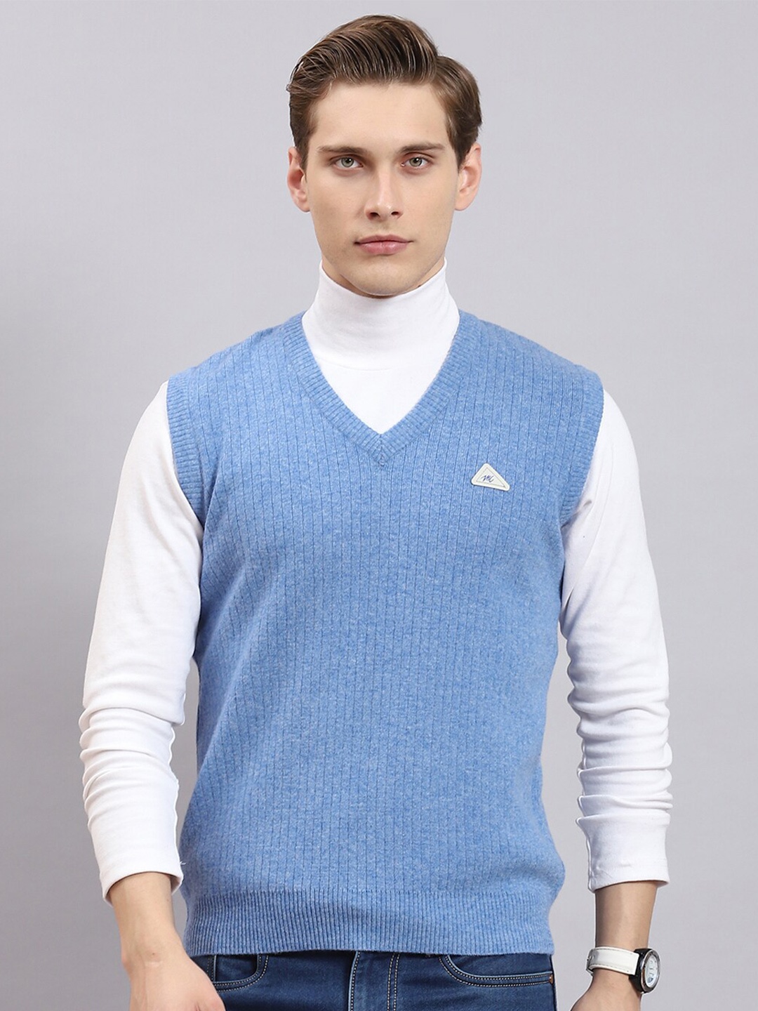

Monte Carlo V-Neck Woollen Pullover Sweater, Blue