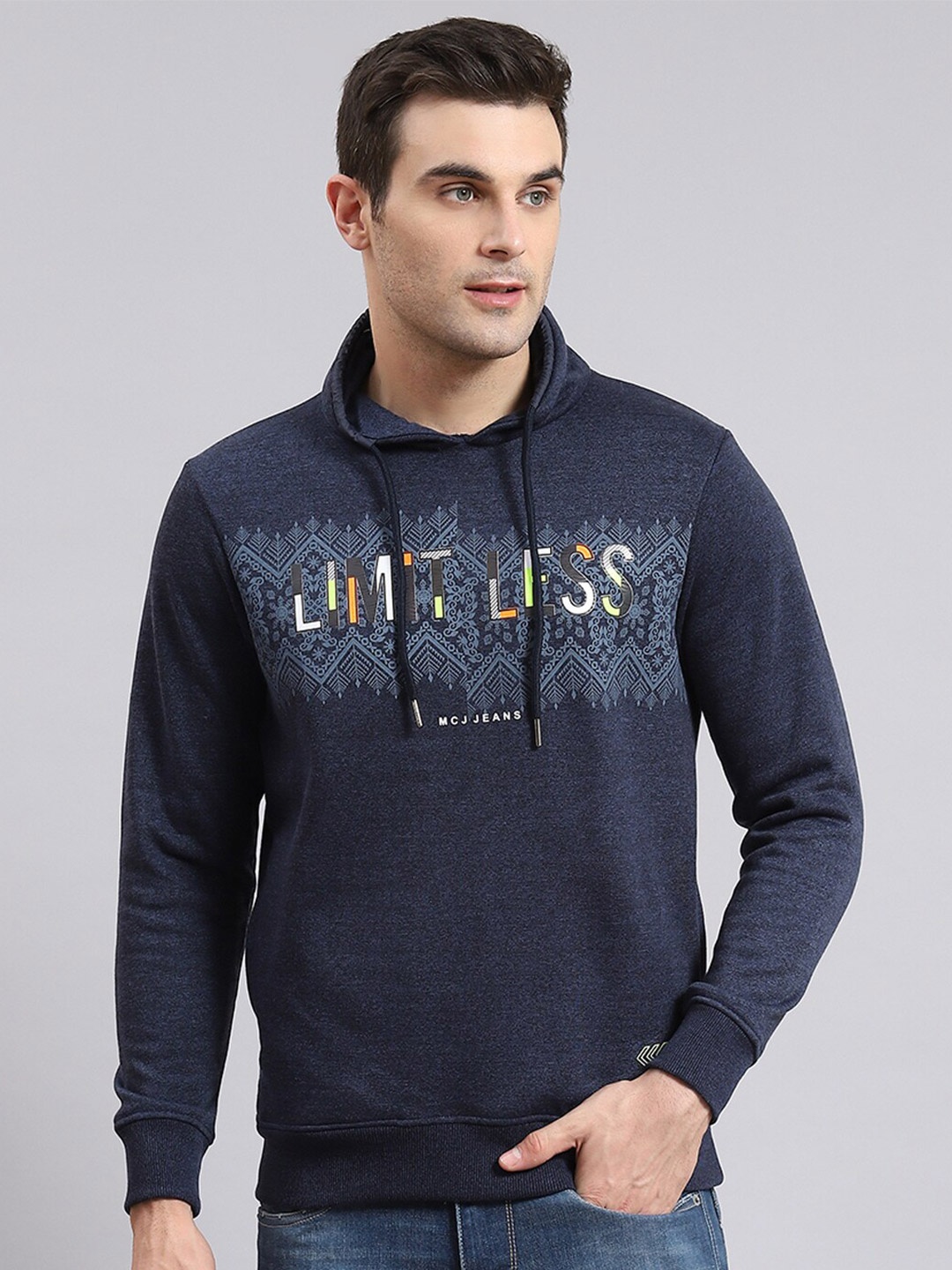 

Monte Carlo Typography Printed Hooded Cotton Pullover Sweatshirt, Blue