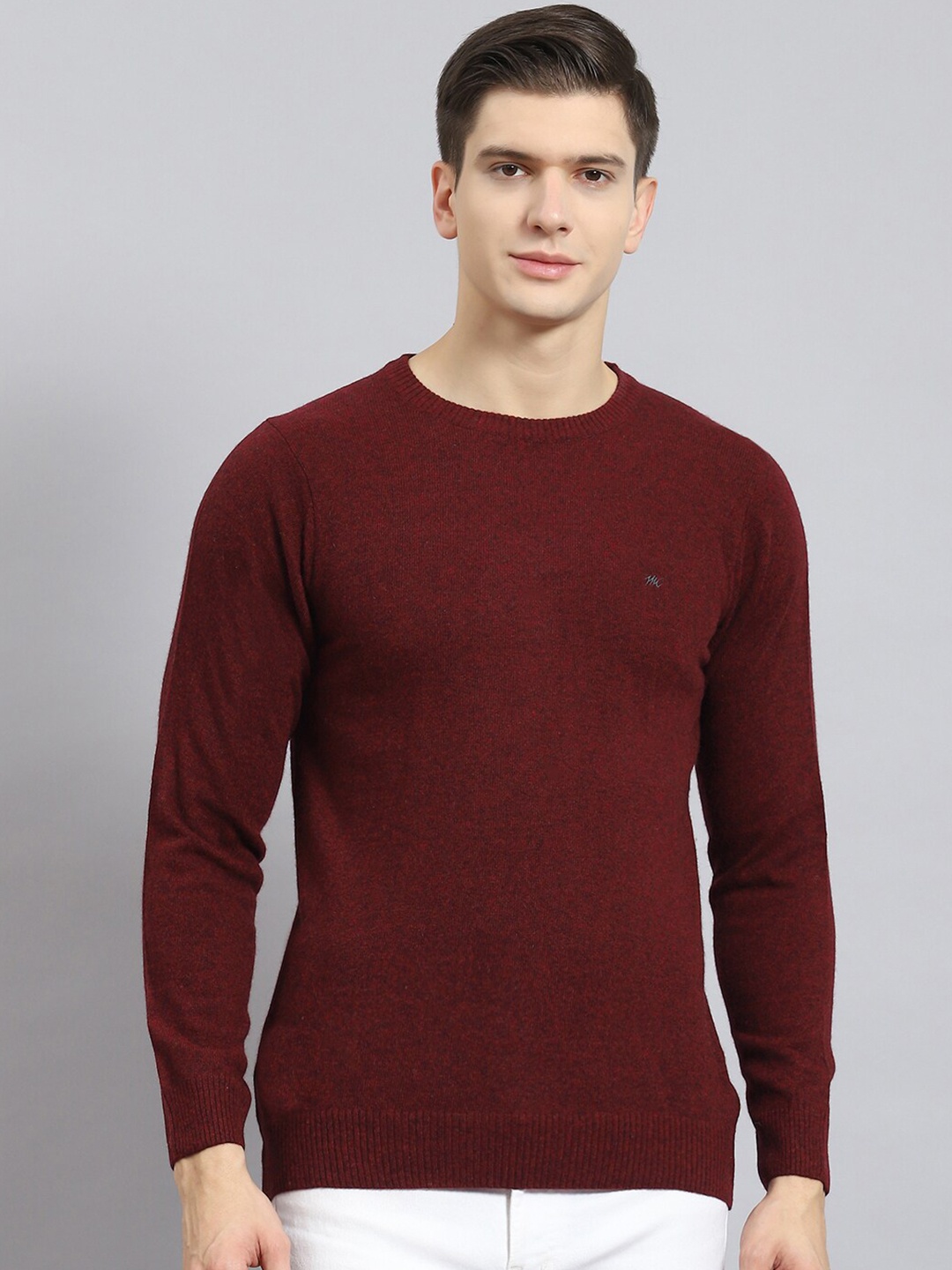 

Monte Carlo Round Neck Woollen Pullover, Maroon