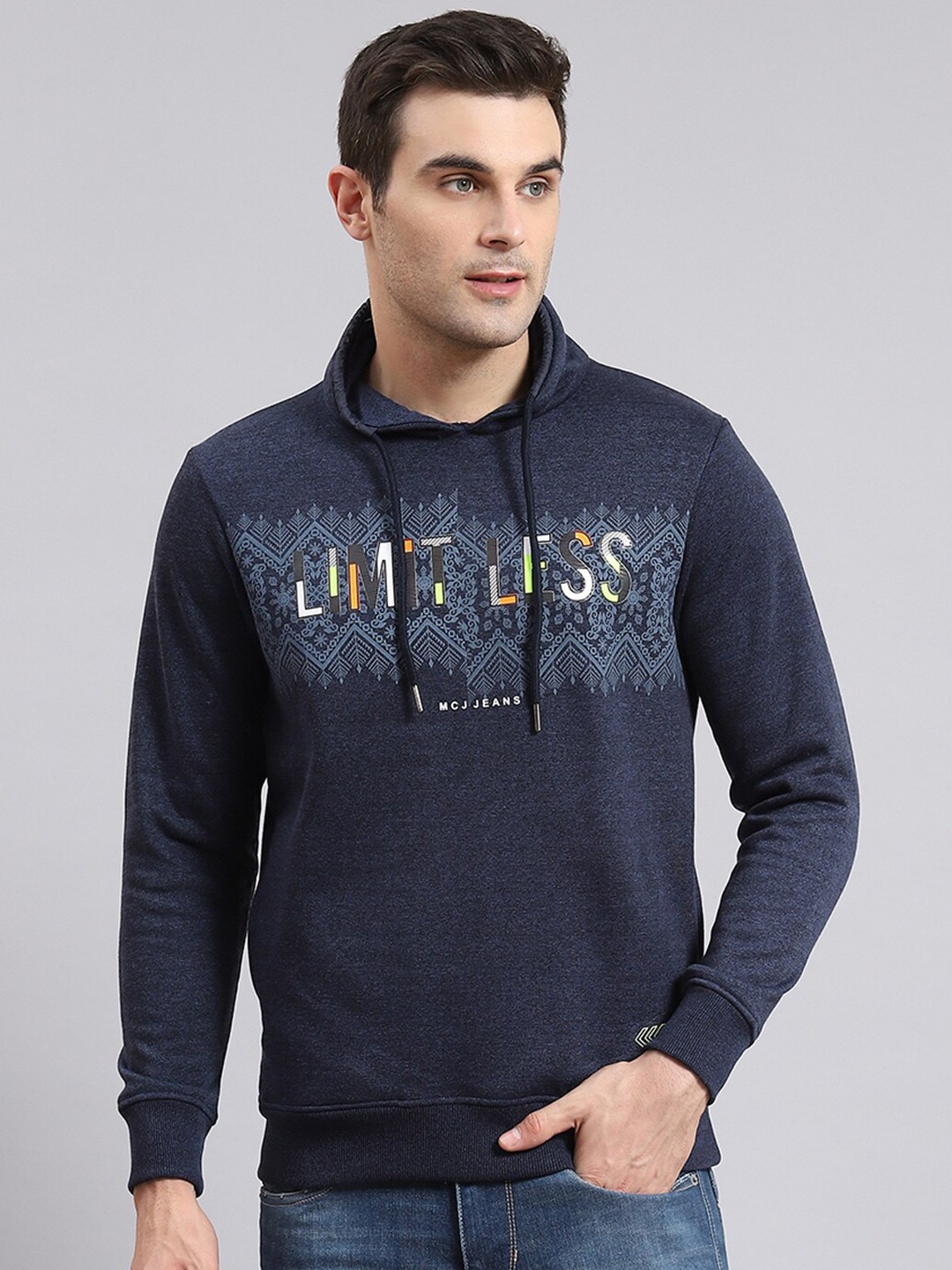 

Monte Carlo Typography Printed Hooded Cotton Pullover Sweatshirt, Blue