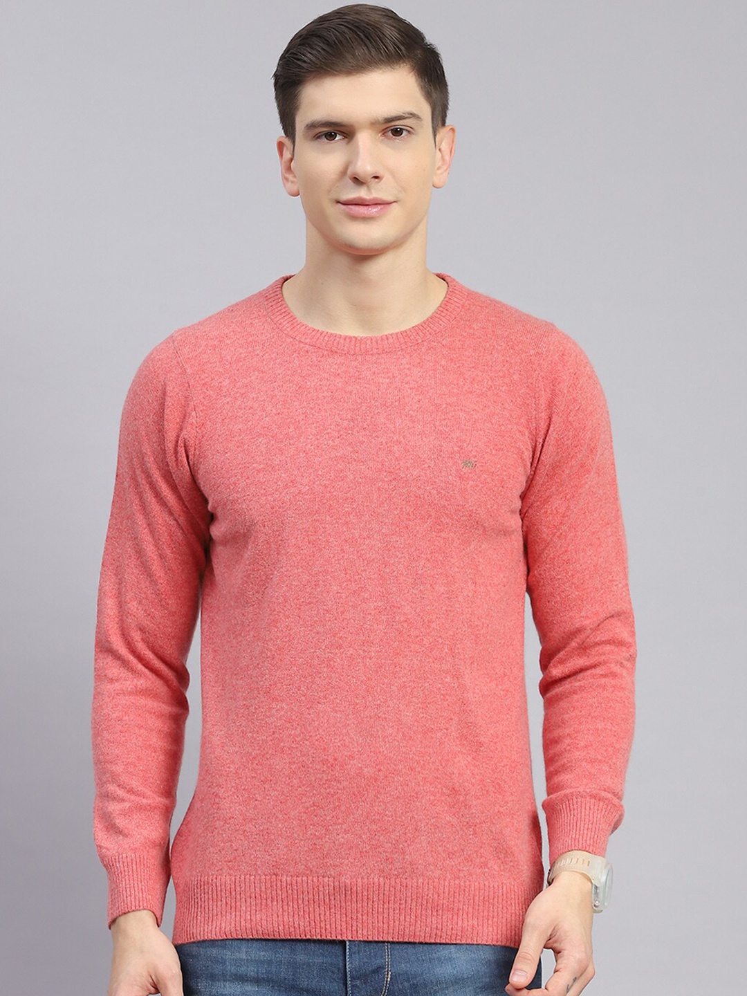 

Monte Carlo Round Neck Long Sleeves Woolen Pullover, Pink