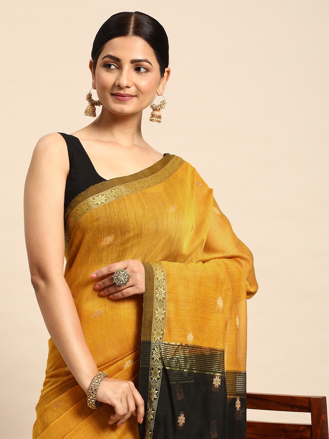 

ArtEastri Ethnic Motifs Silk Cotton Saree, Yellow