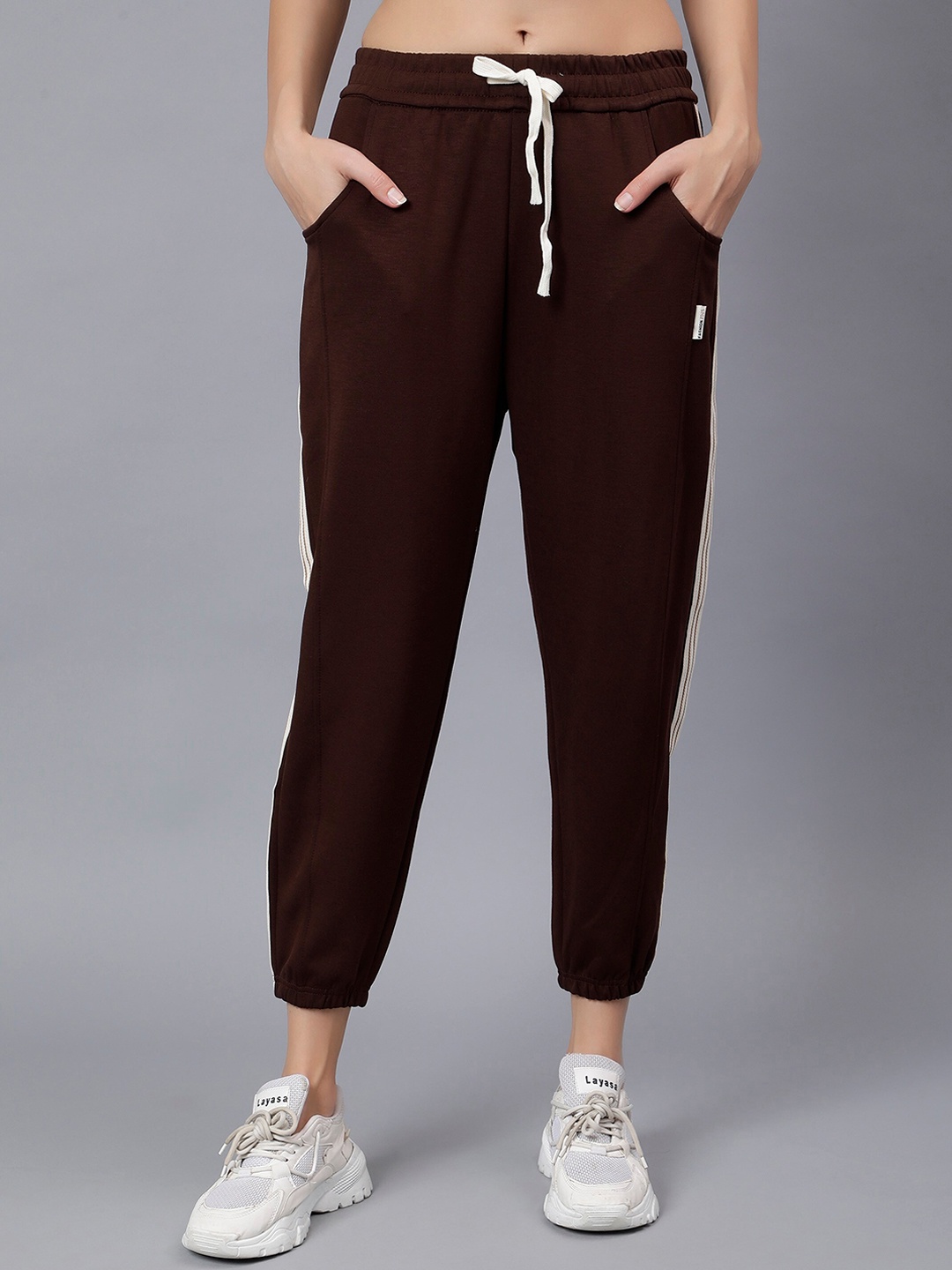 

Steele Women Mid-Rise Cotton Track Pant, Coffee brown