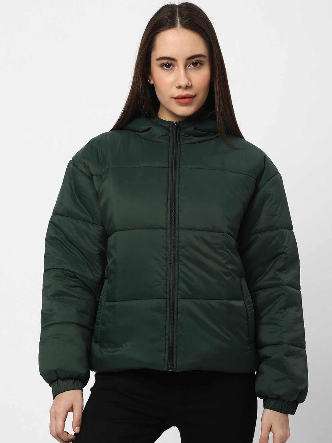 

R&B Hooded Puffer Jacket, Green