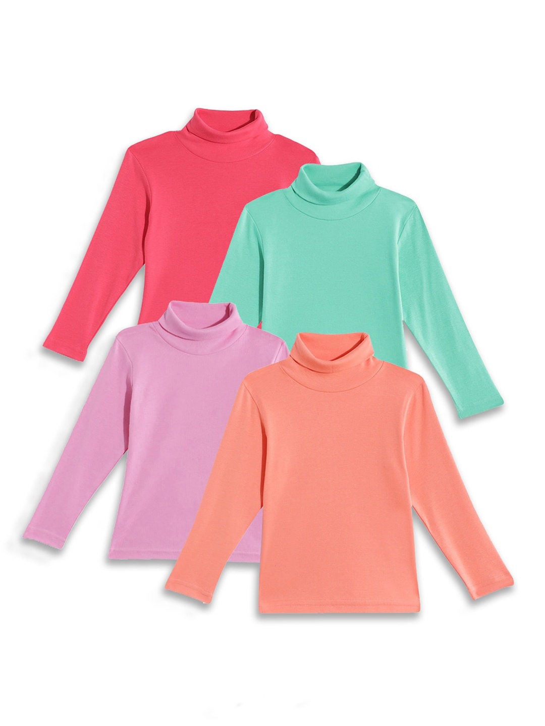 

FEMEA Girls Pack Of 4 Turtle Neck Pure Cotton Top, Red