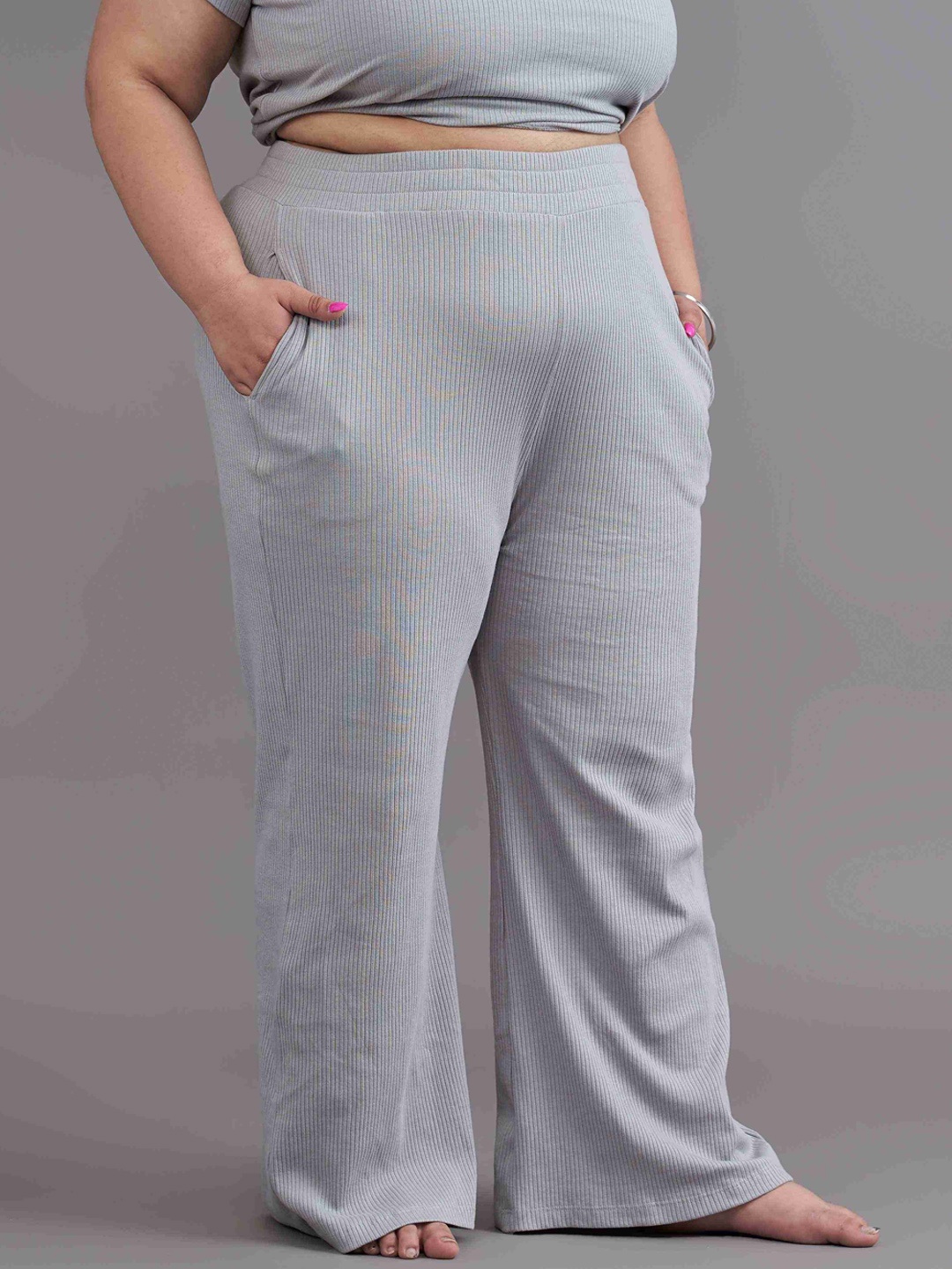 

SPIRIT ANIMAL Plus Size Women Textured Lounge Pants, Grey