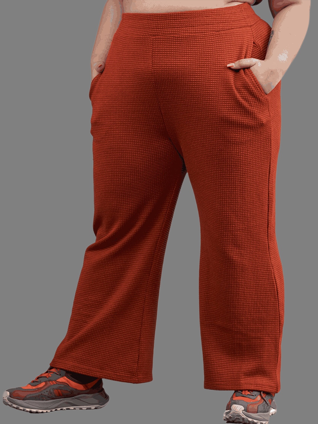 

SPIRIT ANIMAL Women Plus Size Self-Design Textured Relaxed-Fit Mid-Rise Track Pant, Brown